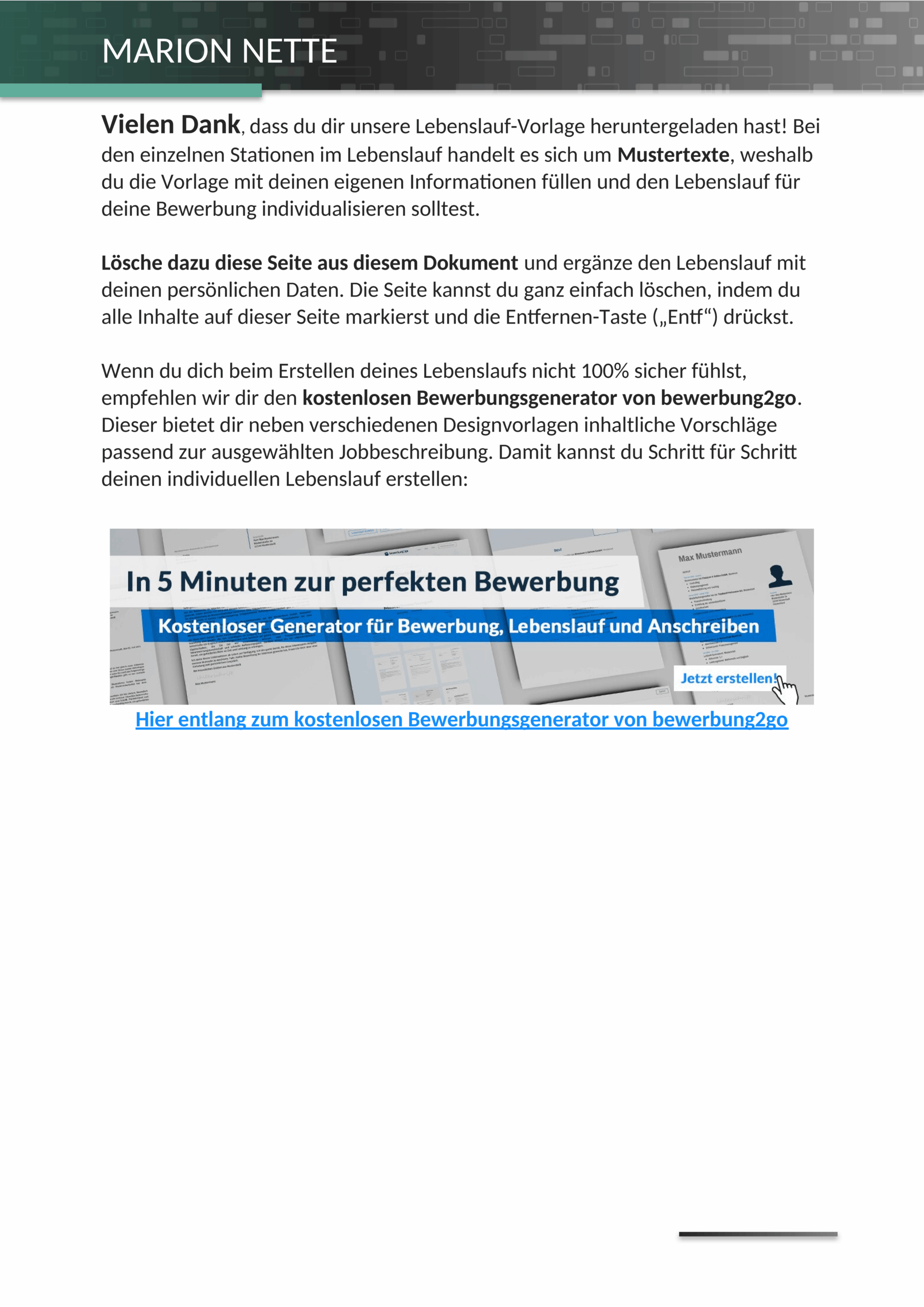 Lebenslaufvorlage für Duales Studium im Word-Format
