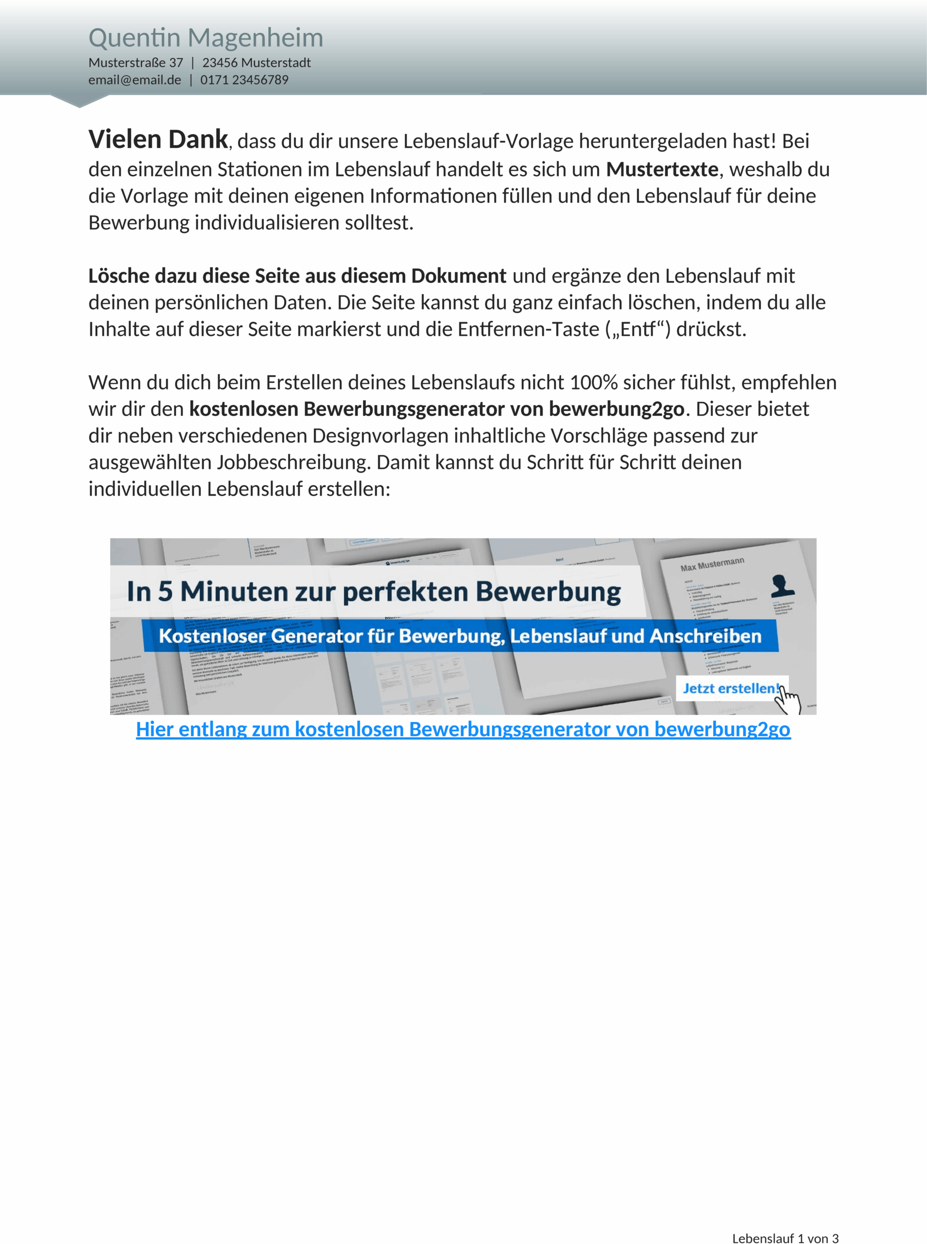 Lebenslaufvorlage im DOCX-Format für Handwerker