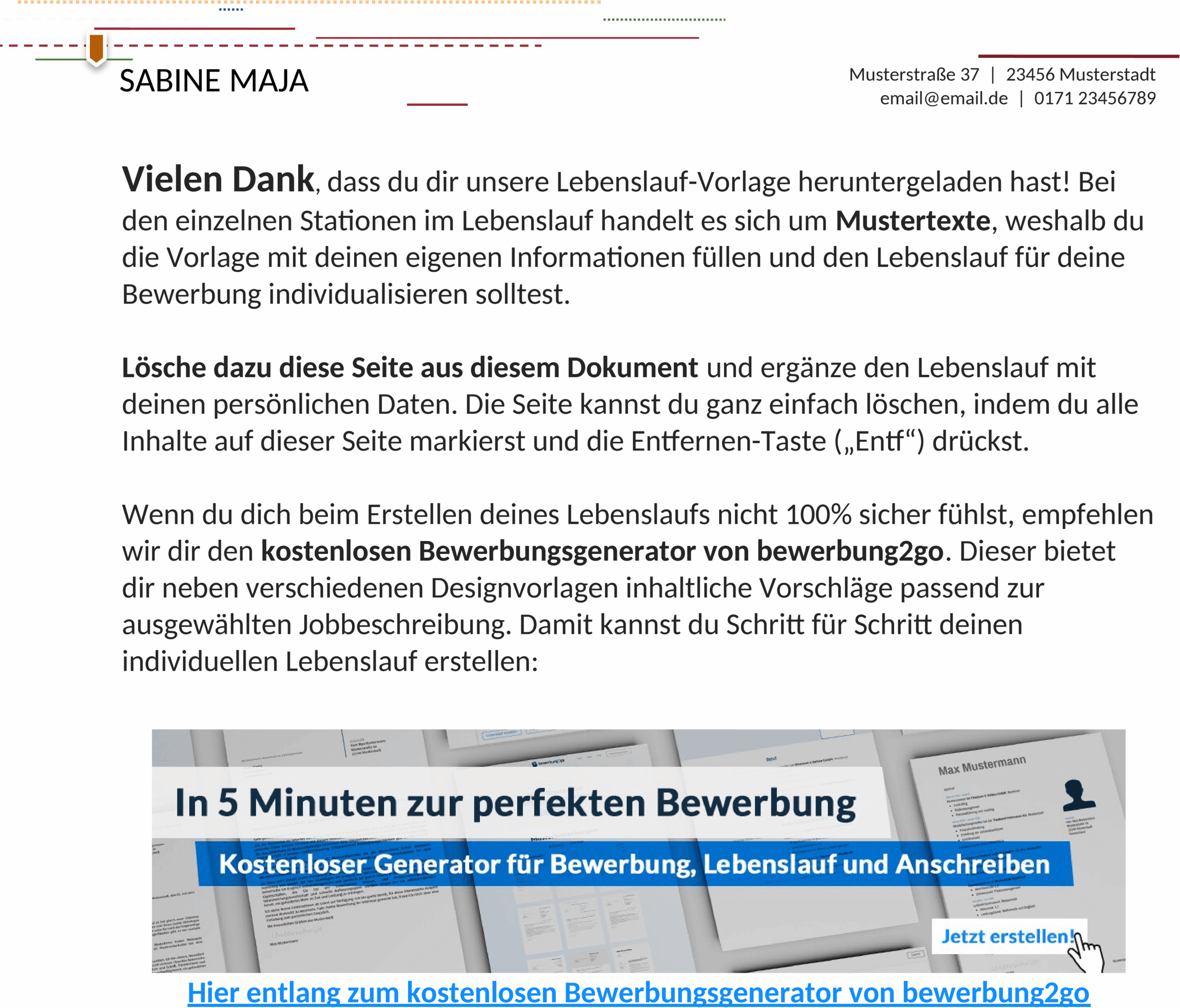 Lebenslauf Vorlage für Kreative Berufe