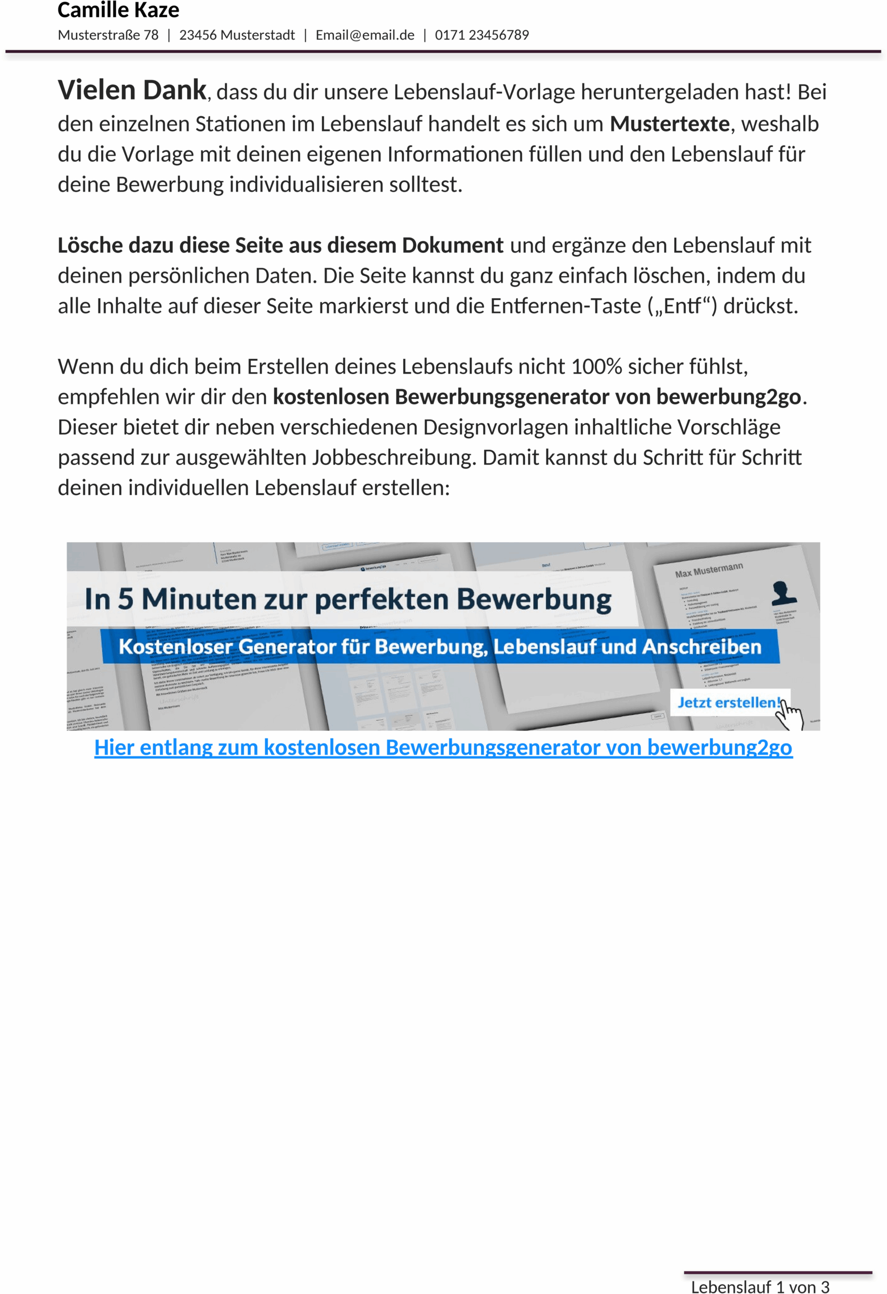 Word Lebenslaufvorlage Management
