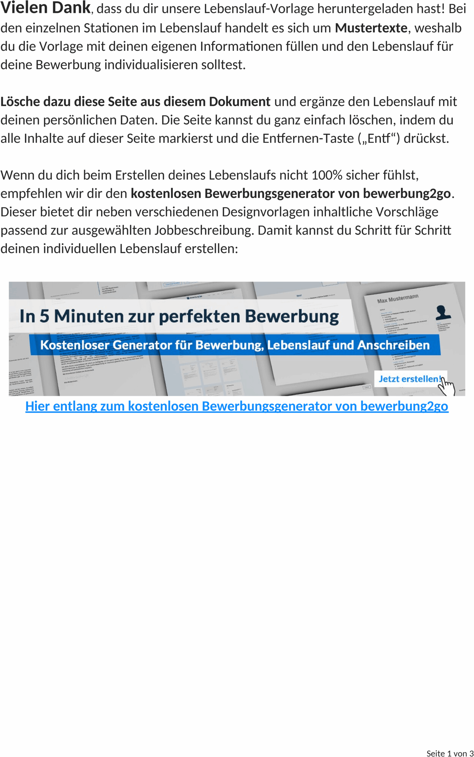 Lebenslaufvorlage als Word-Dokument