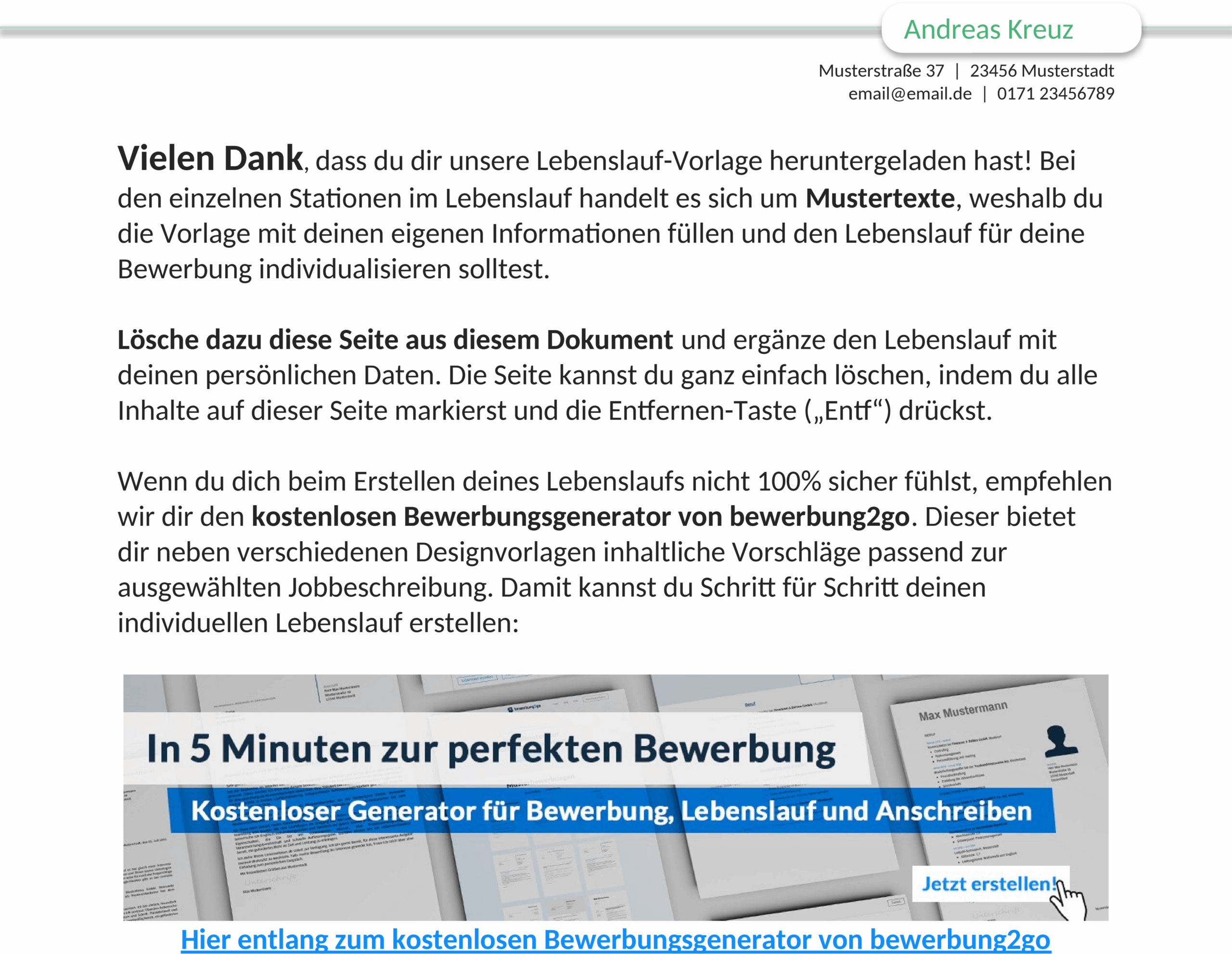 Lebenslaufvorlage für Schülerpraktikum in Word