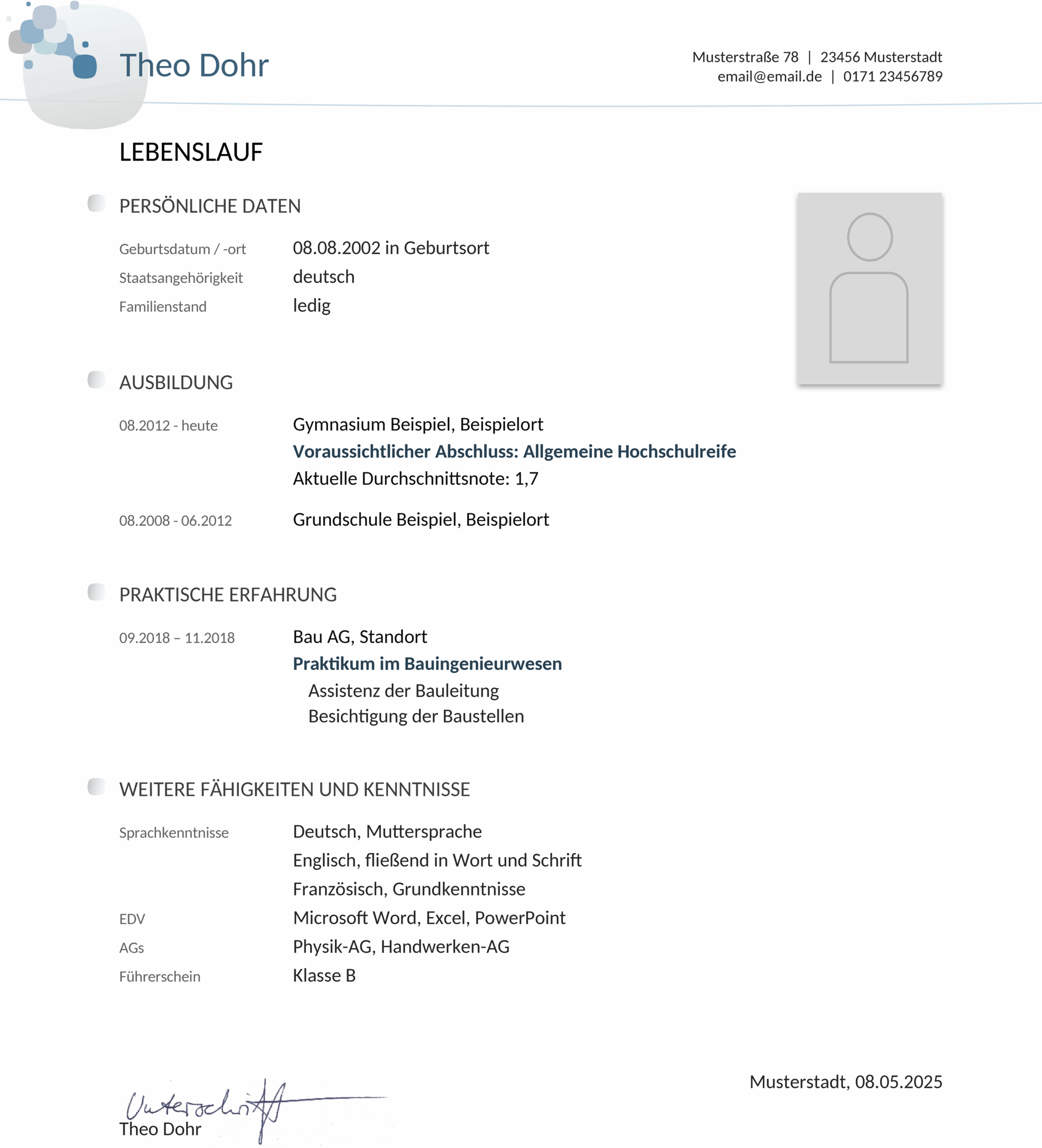 Lebenslaufvorlage Studium im DOCX-Format