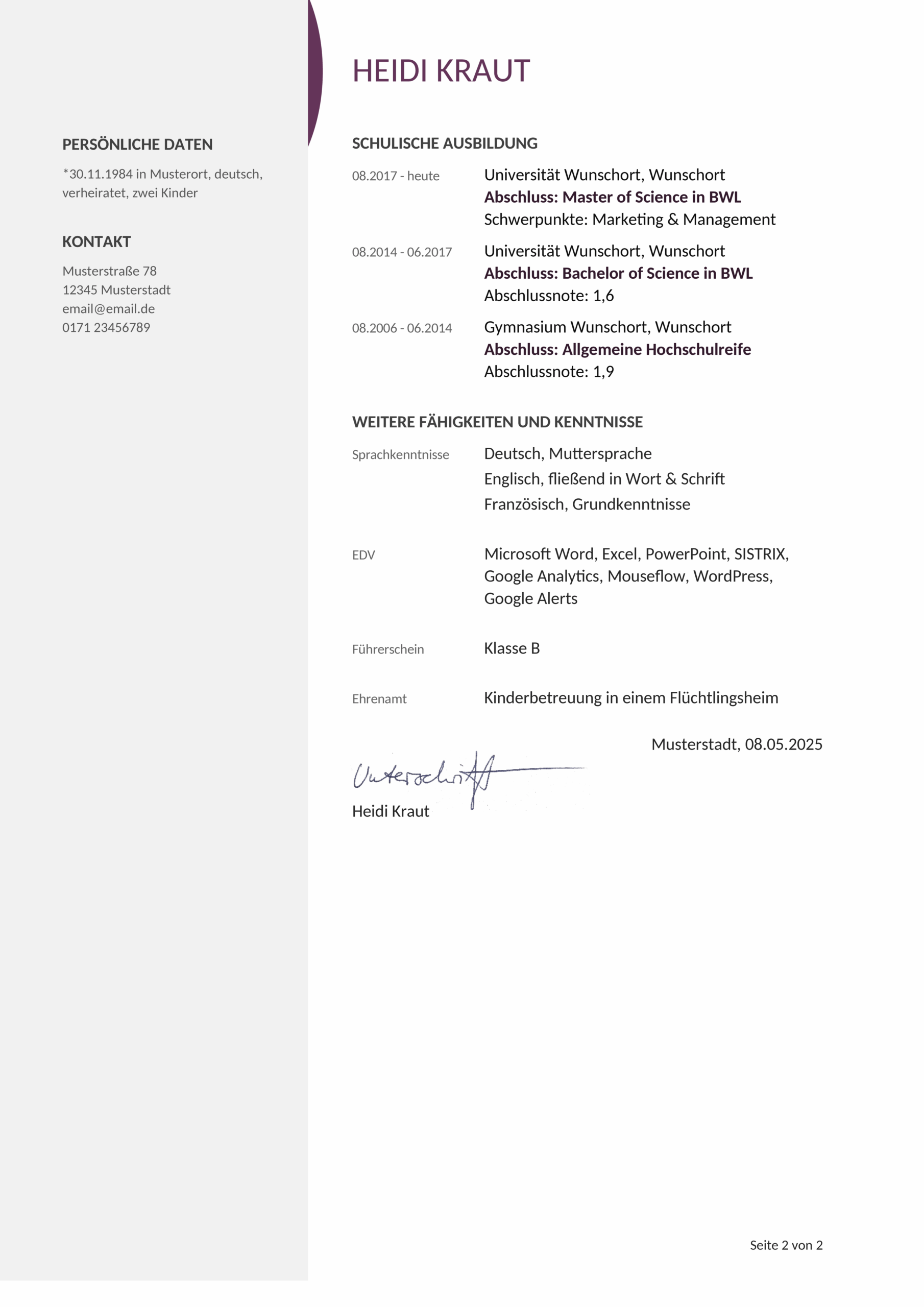 Lebenslaufvorlage für Trainees im Word-Format