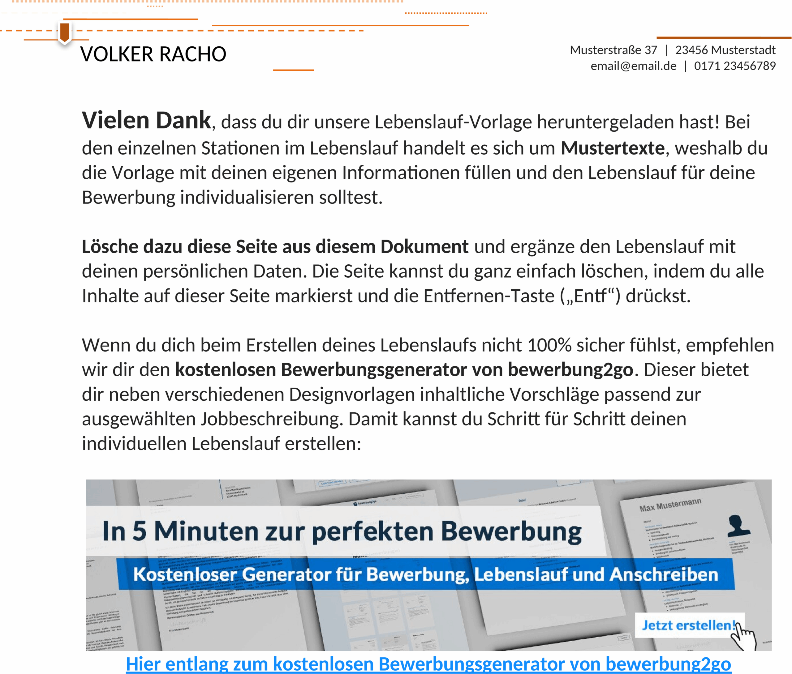 Lebenslaufvorlage für Universitätsabsolventen im DOCX-Format