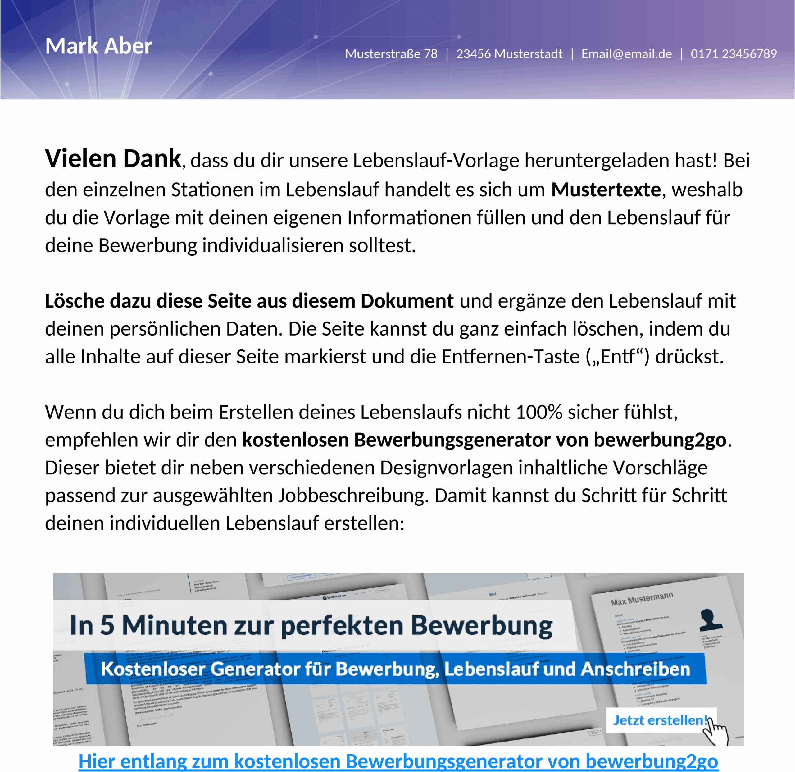 Lebenslaufvorlage Up-to-Date im Word-Format