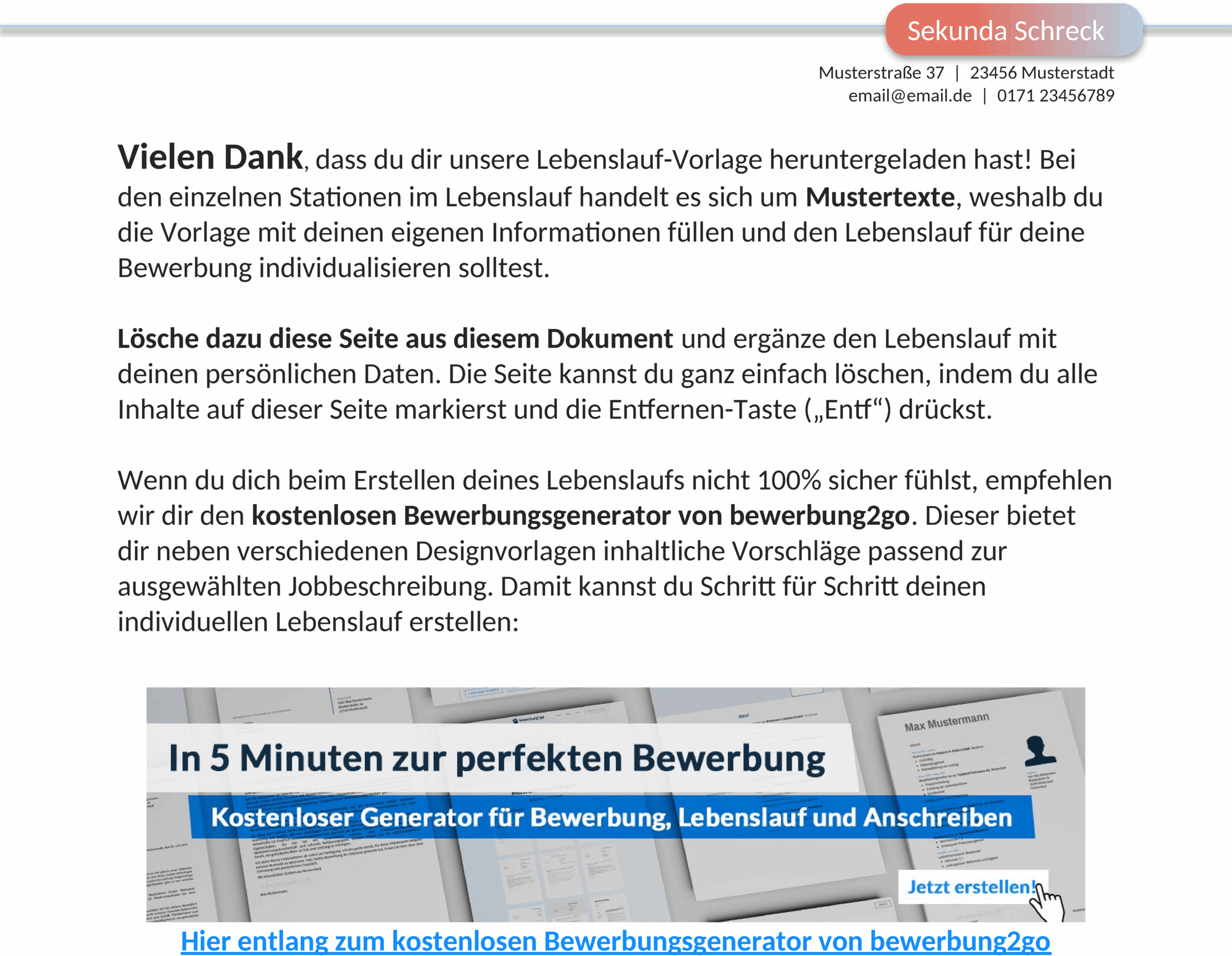 Lebenslaufvorlage für Volontariat: Word-Datei