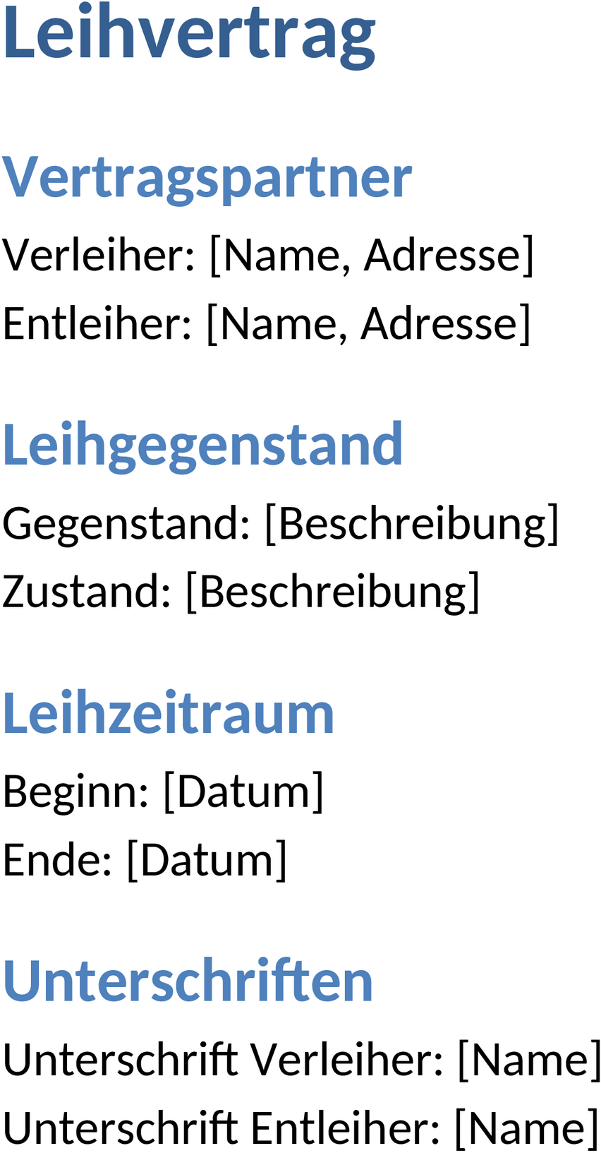 Leihvertrag Word-Dokument