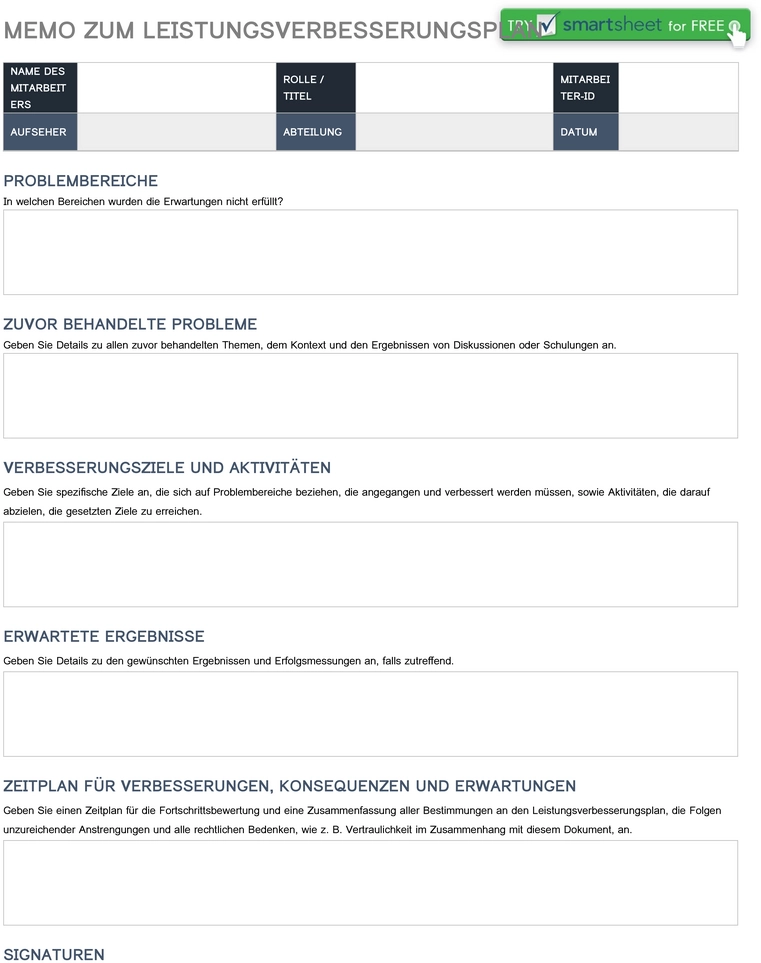 leistungsverbesserungsplan-memo-vorlage