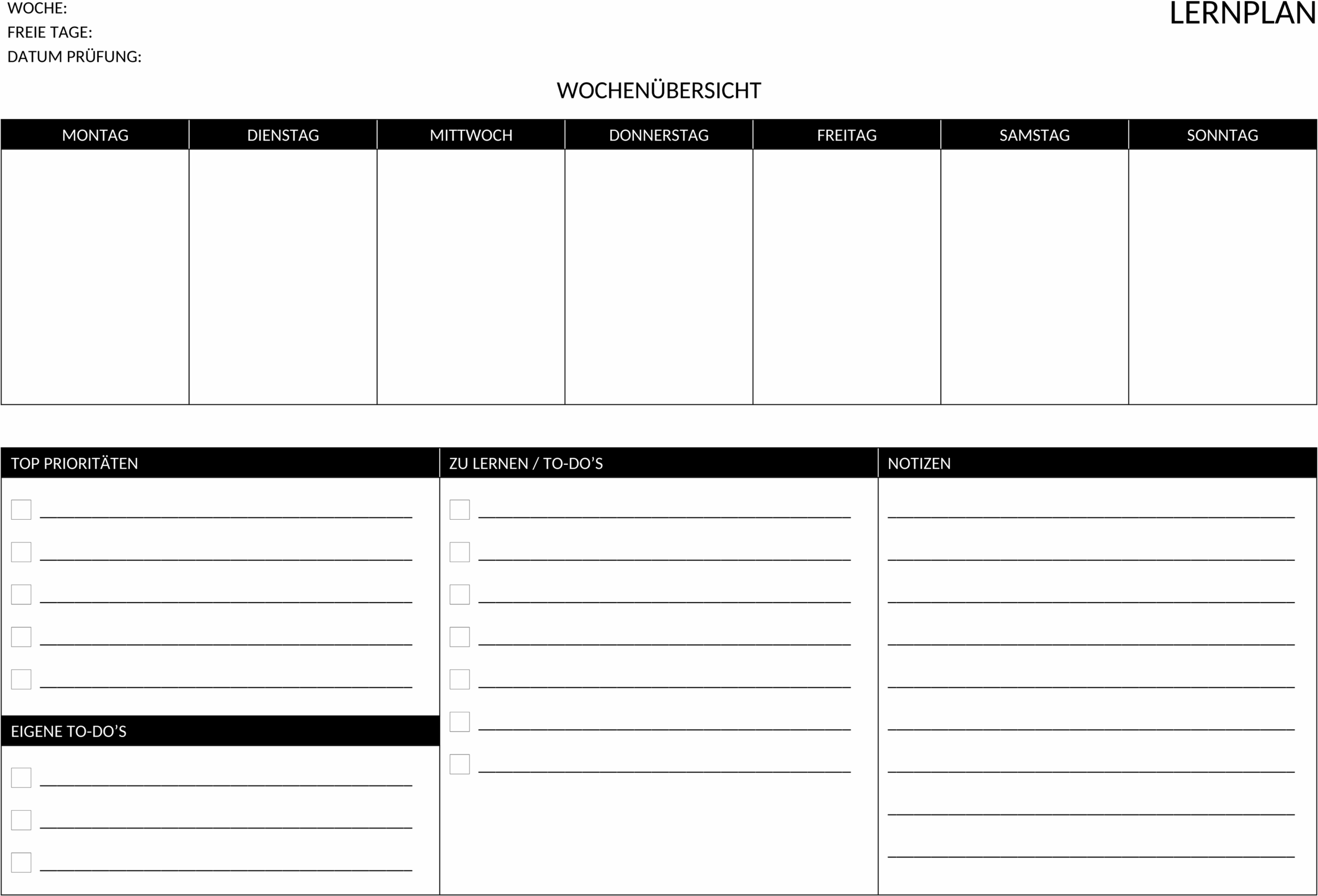 Lernplan im Querformat