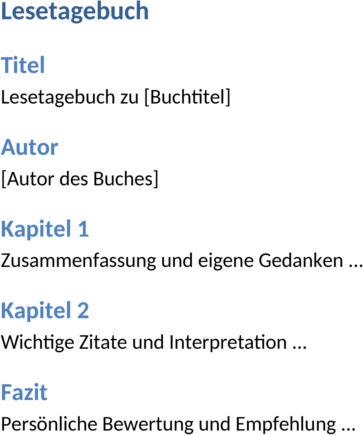 Lesetagebuch Word-Template
