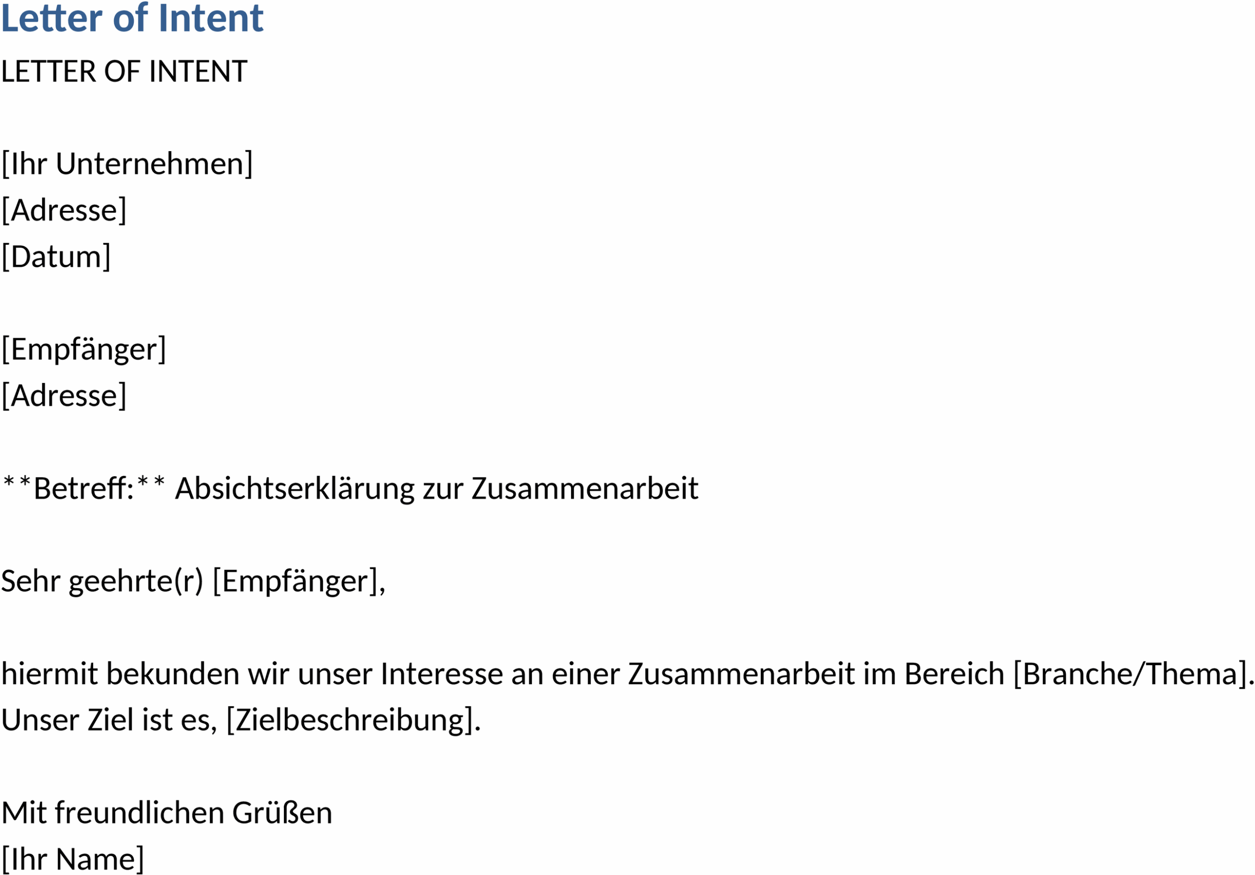 Letter of Intent: Word Vorlage für Verträge