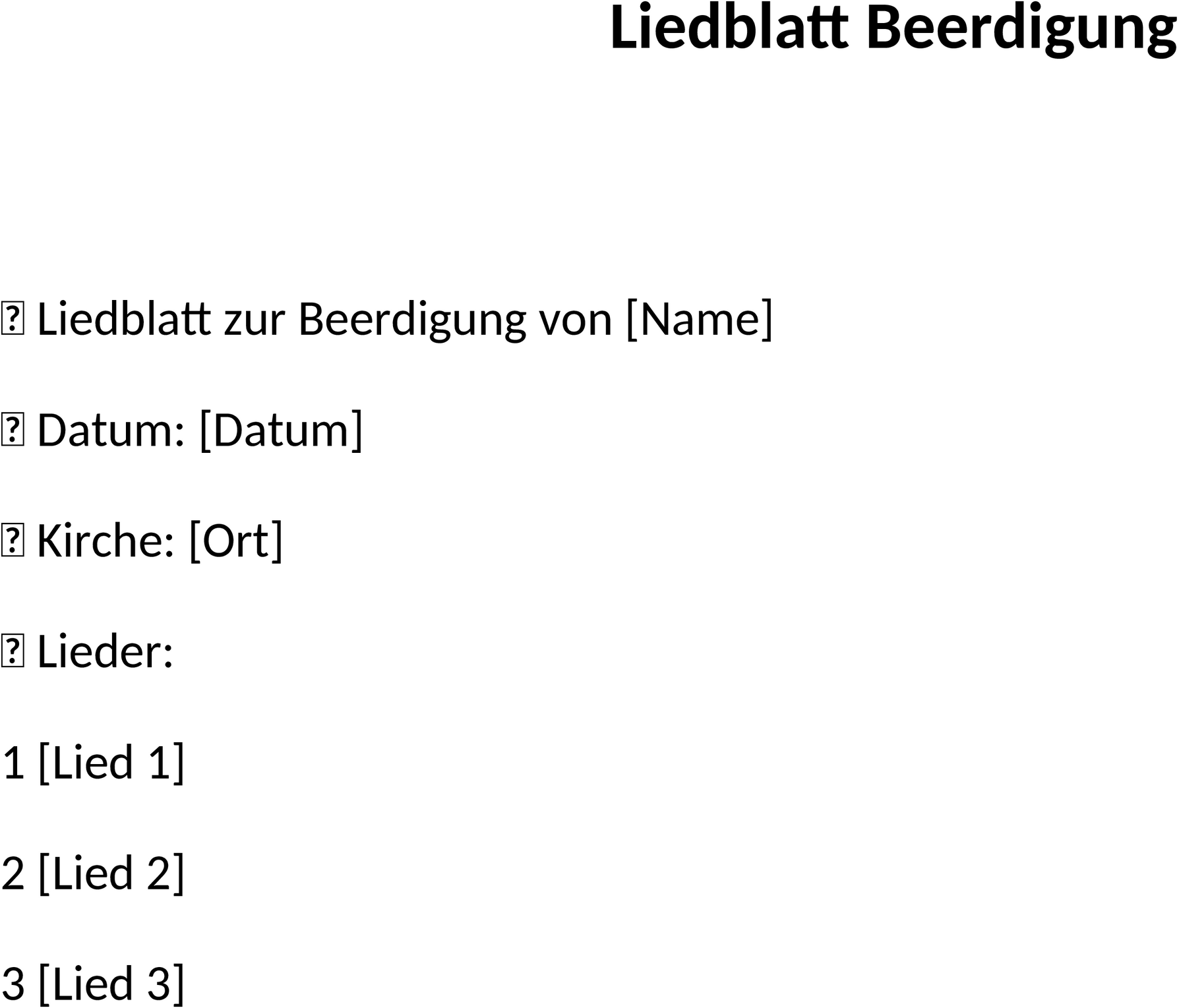 Liedblatt Beerdigung Word-Dokument