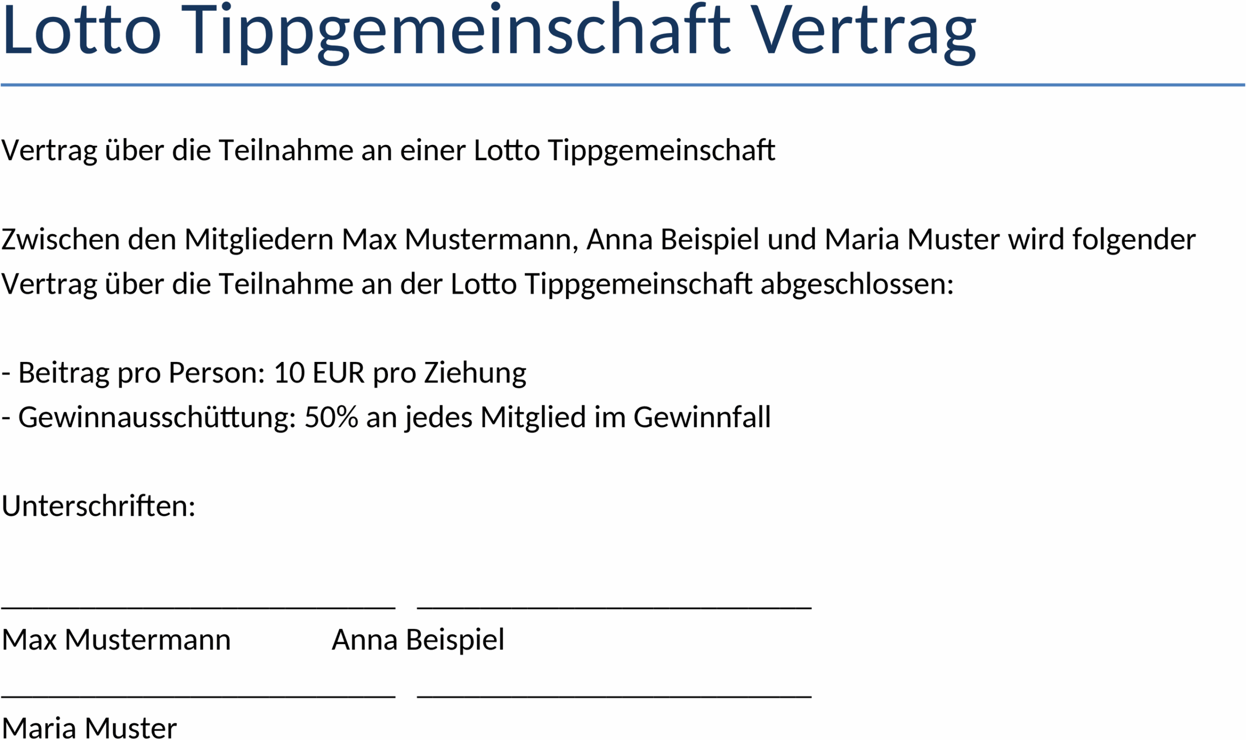 Lotto-Tippgemeinschaft Vertrag als Word-Datei