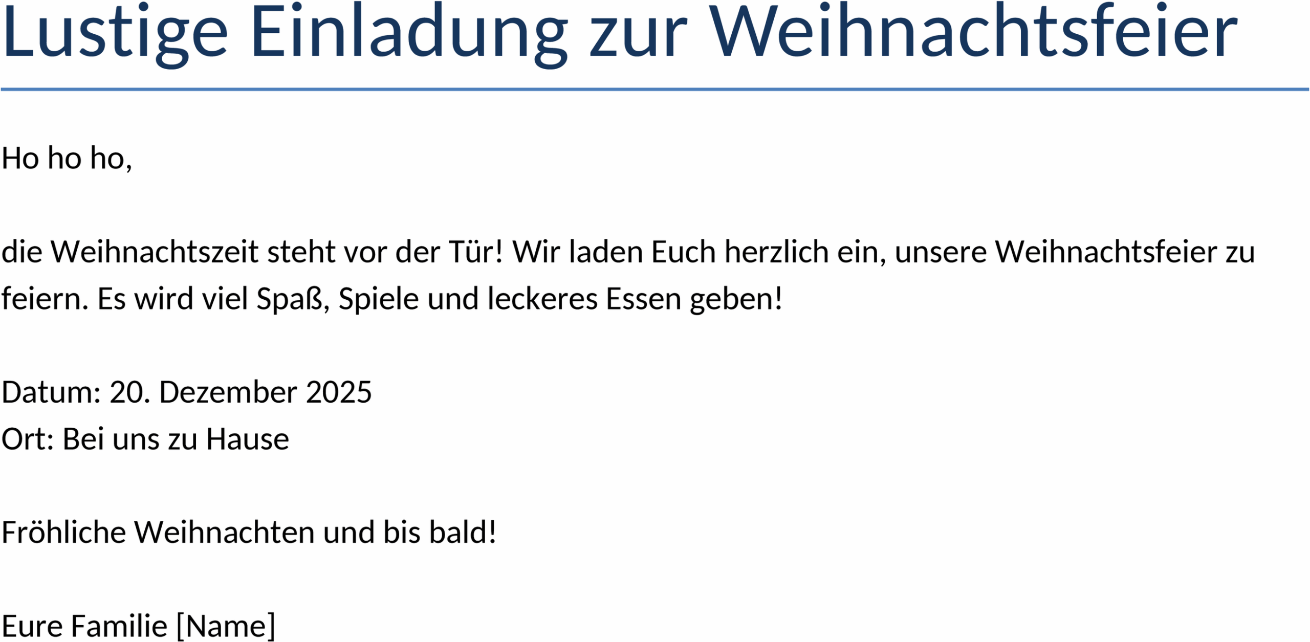 Word-Vorlage: Lustige Einladung zur Weihnachtsfeier