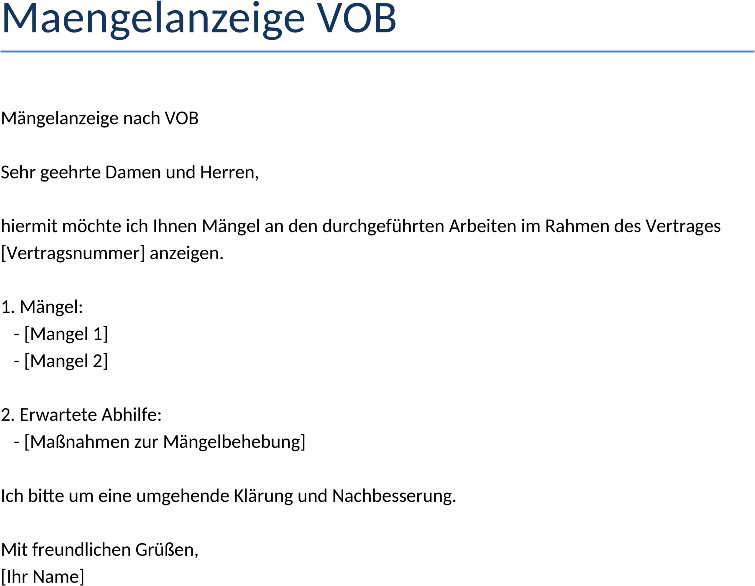 Maengelanzeige VOB Word-Vorlage