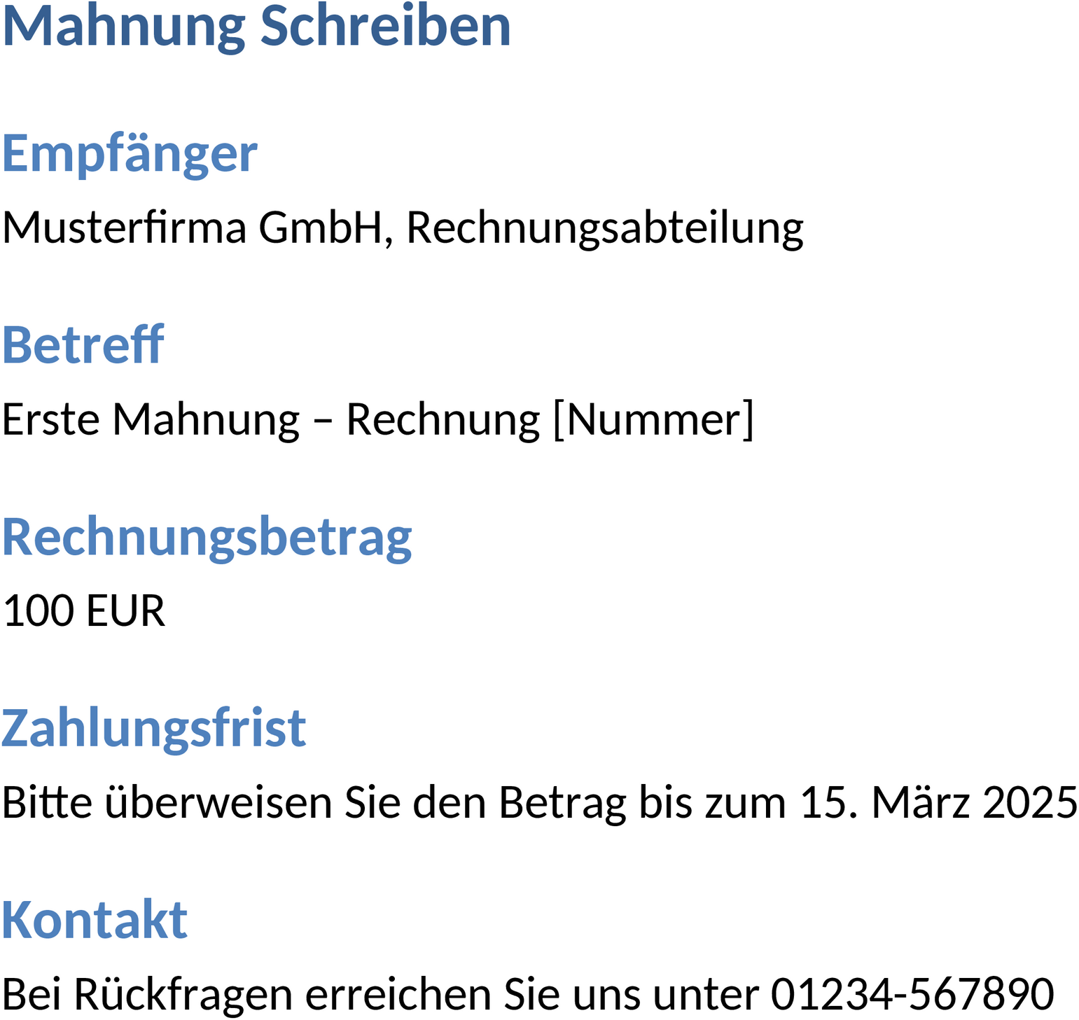 Mahnungsschreiben Word-Vorlage