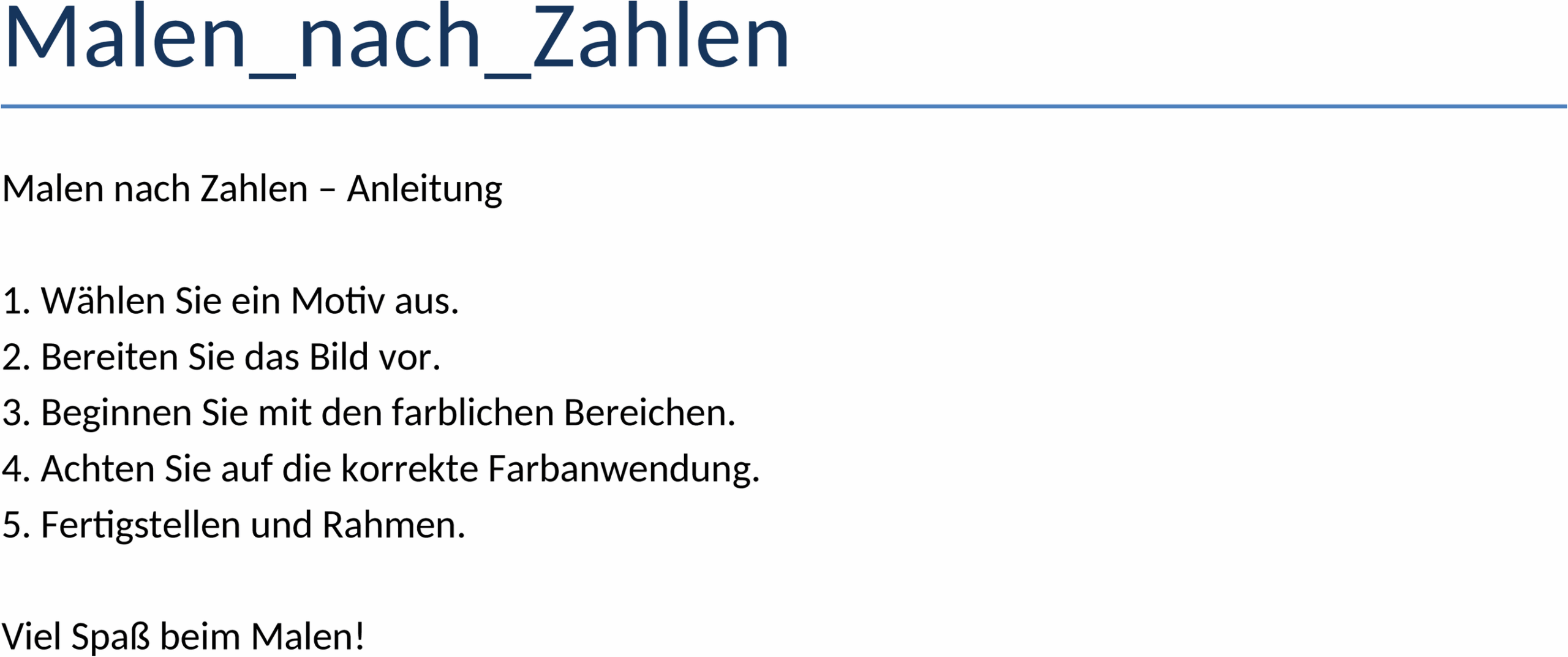 Malen nach Zahlen Word-Dokument