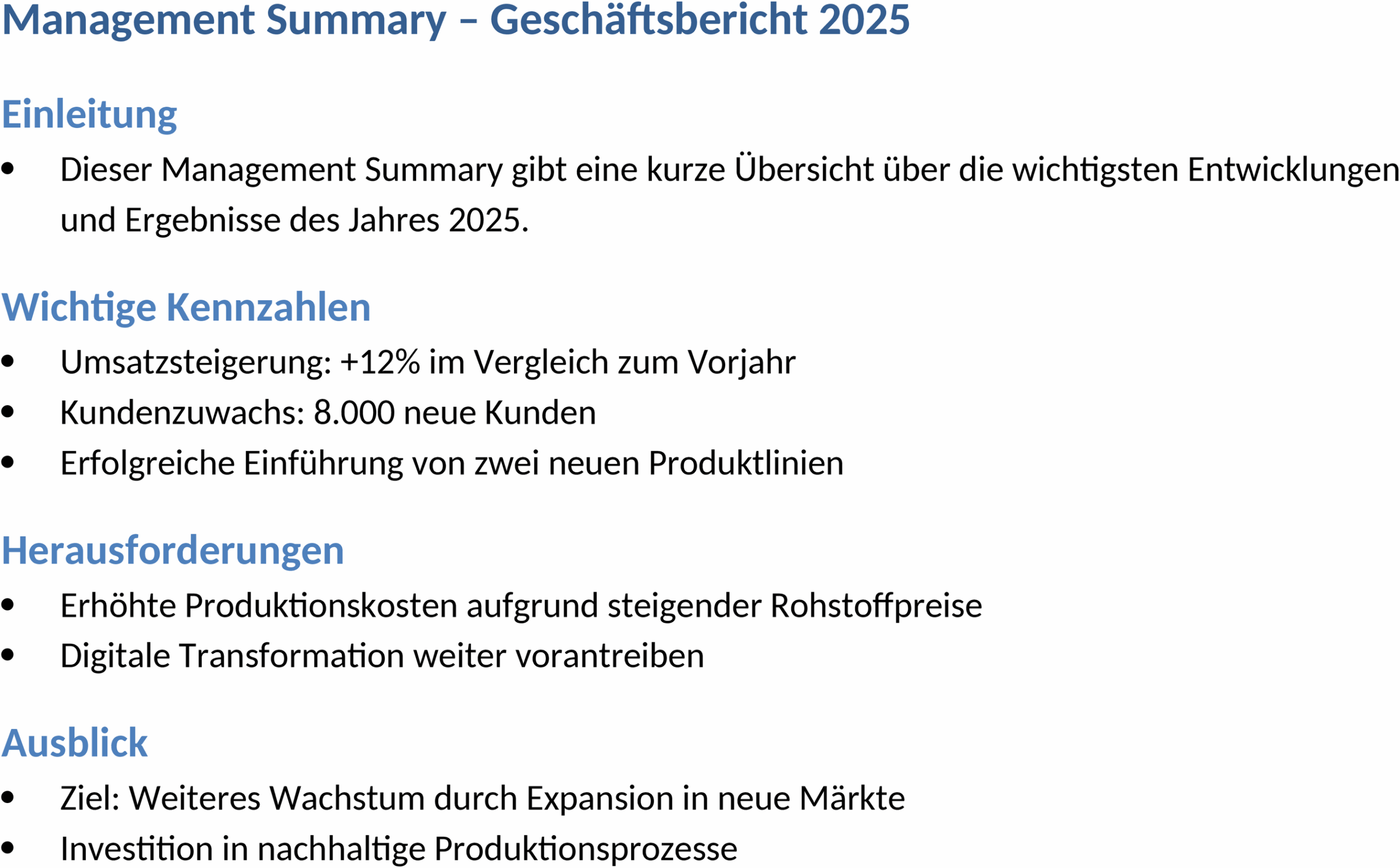 Management Summary Word-Vorlage