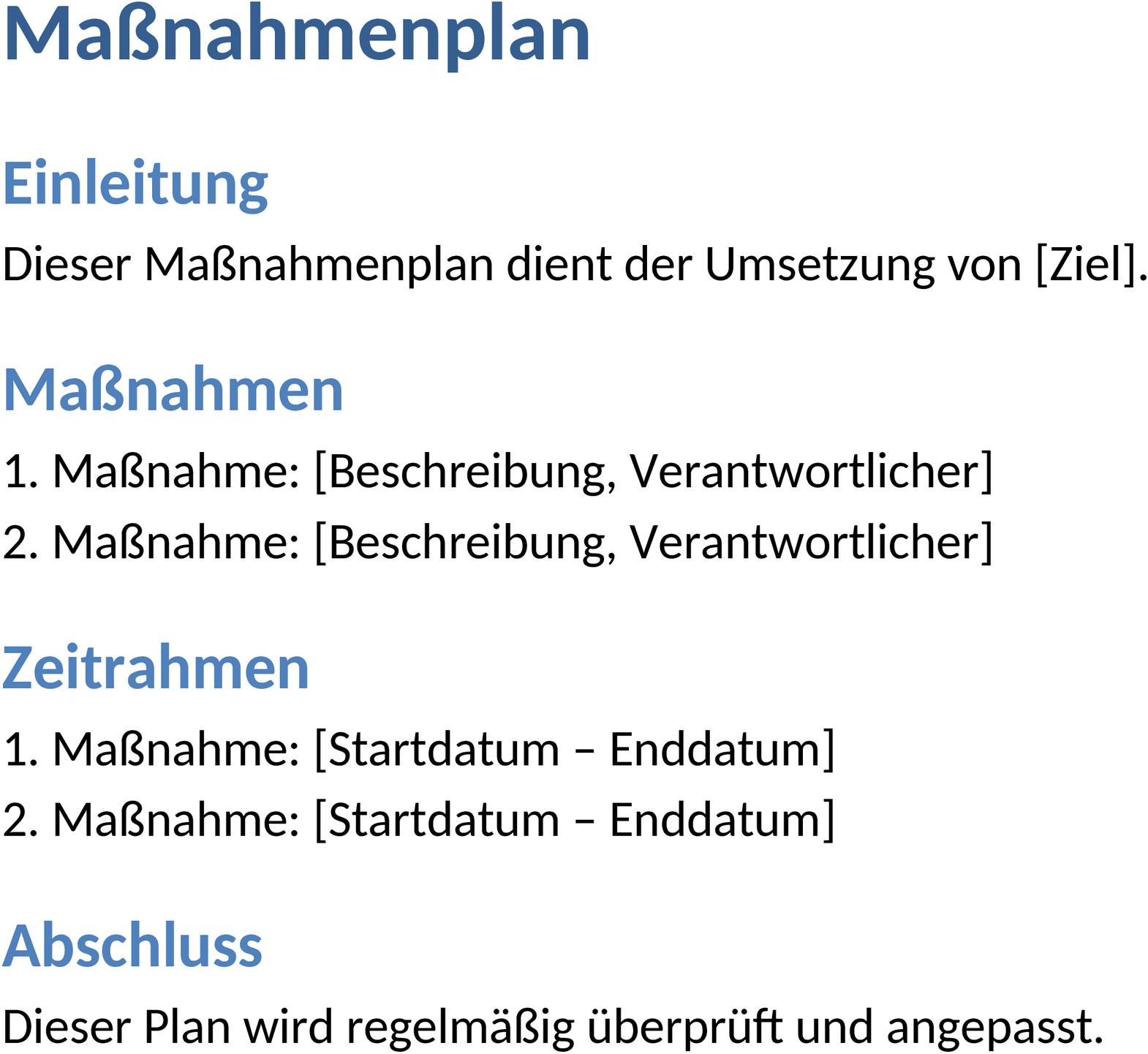 Massnahmenplan im Word-Format