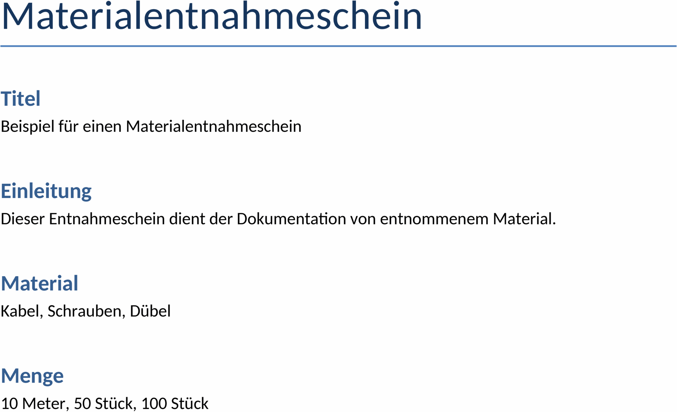 Materialentnahmeschein Word-Vorlage