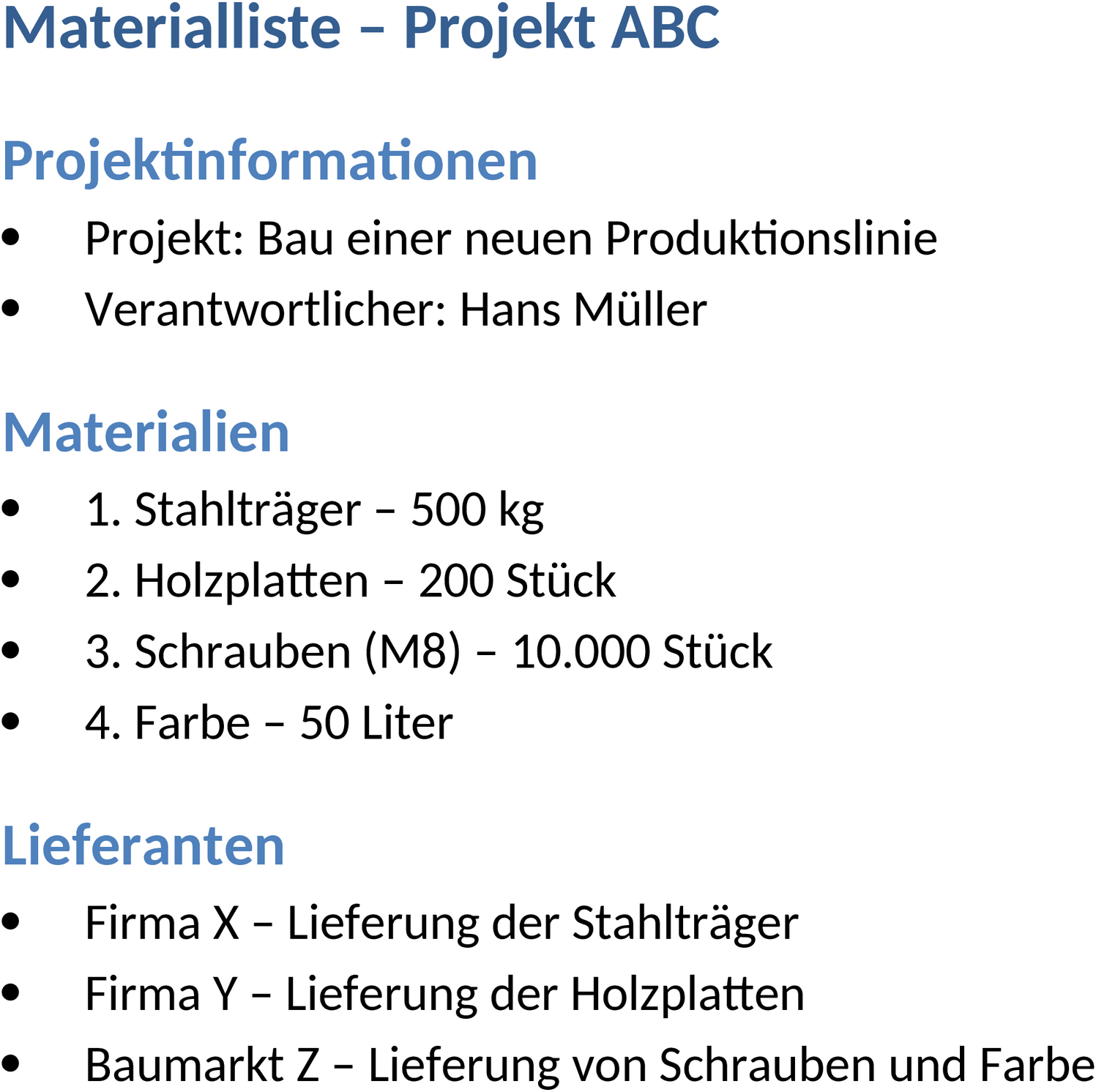 Materialliste im Word-Format