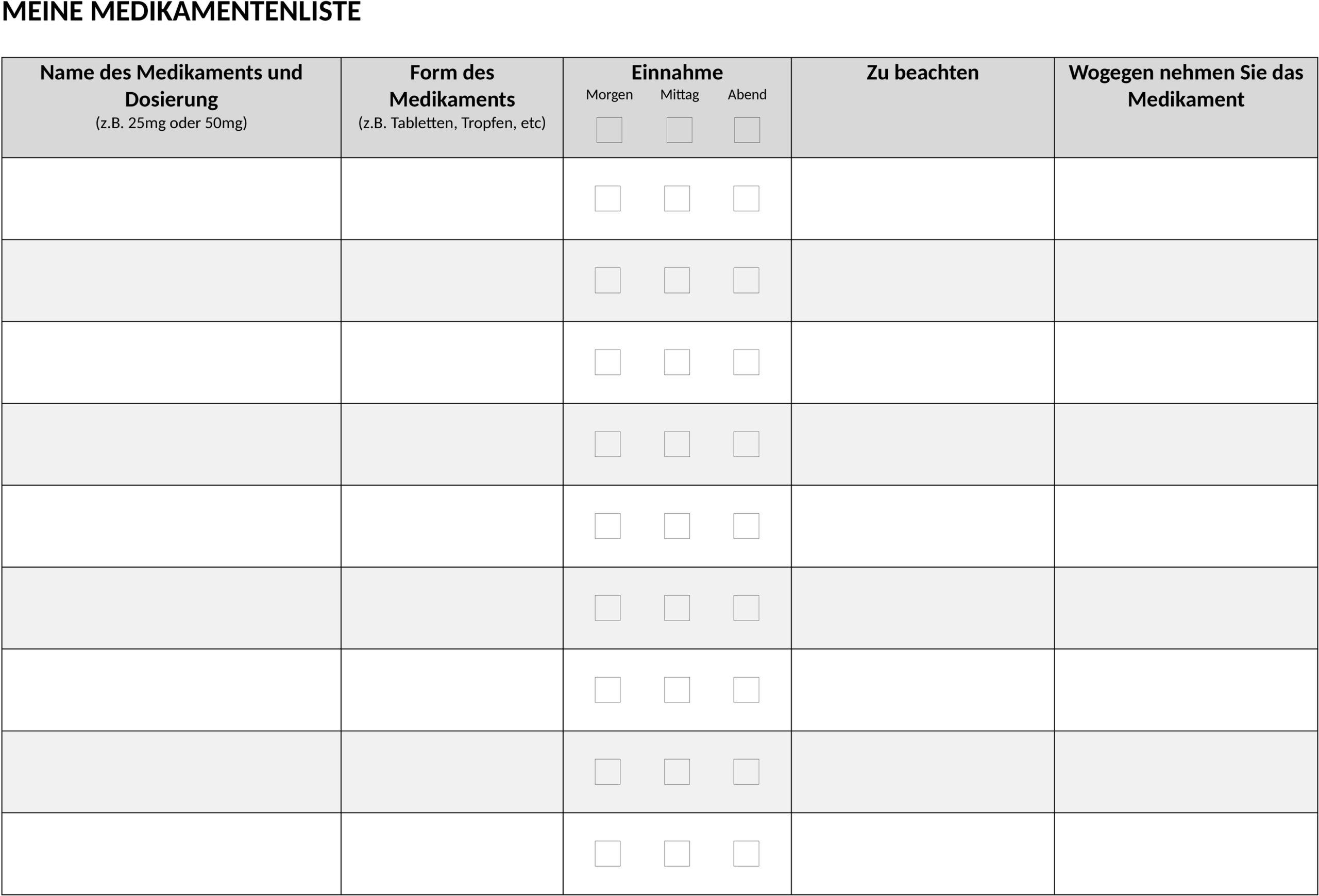 Medikamentenliste Word-Datei für effektives Gesundheitsmanagement