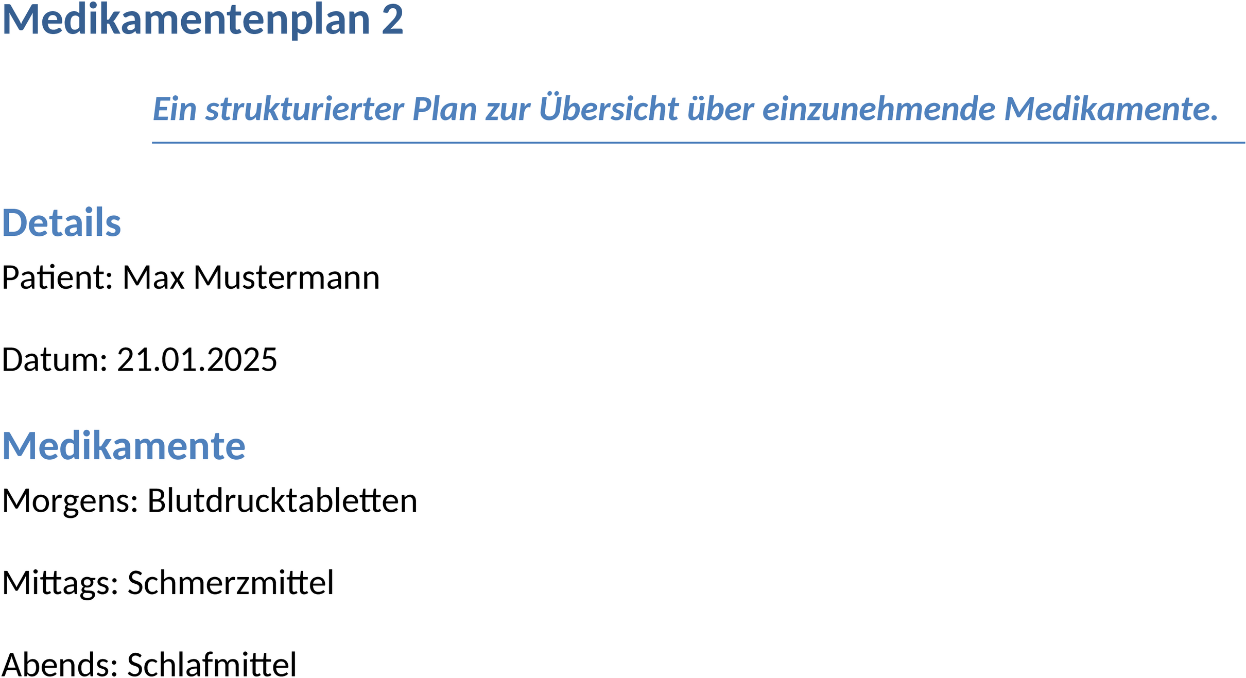Medikamentenplan Word Vorlage
