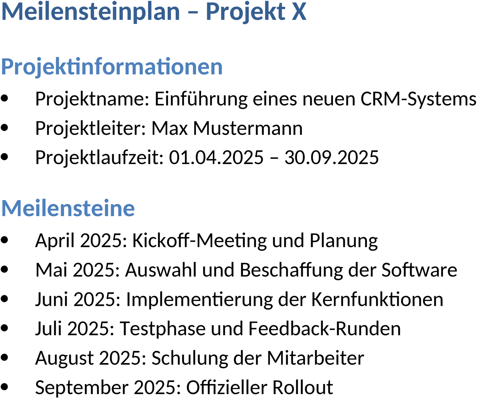 Meilensteinplan Word Vorlage