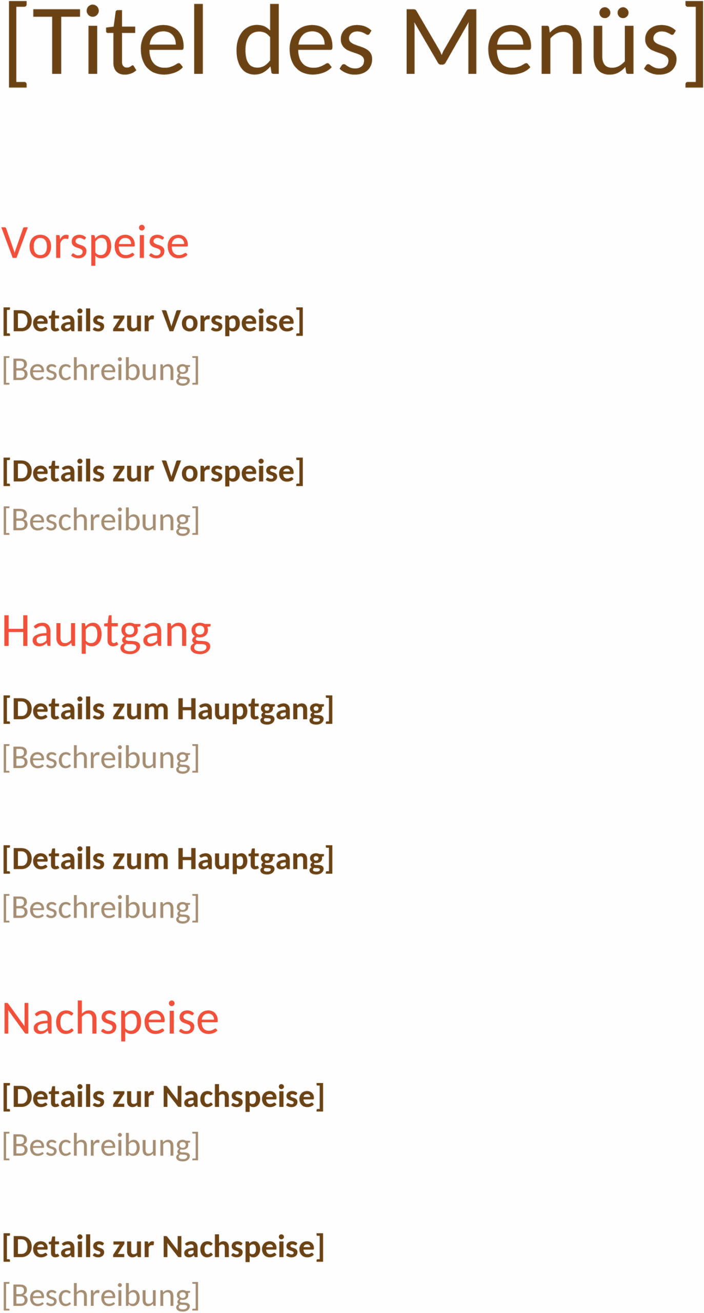 Word-Vorlage für Menügestaltung