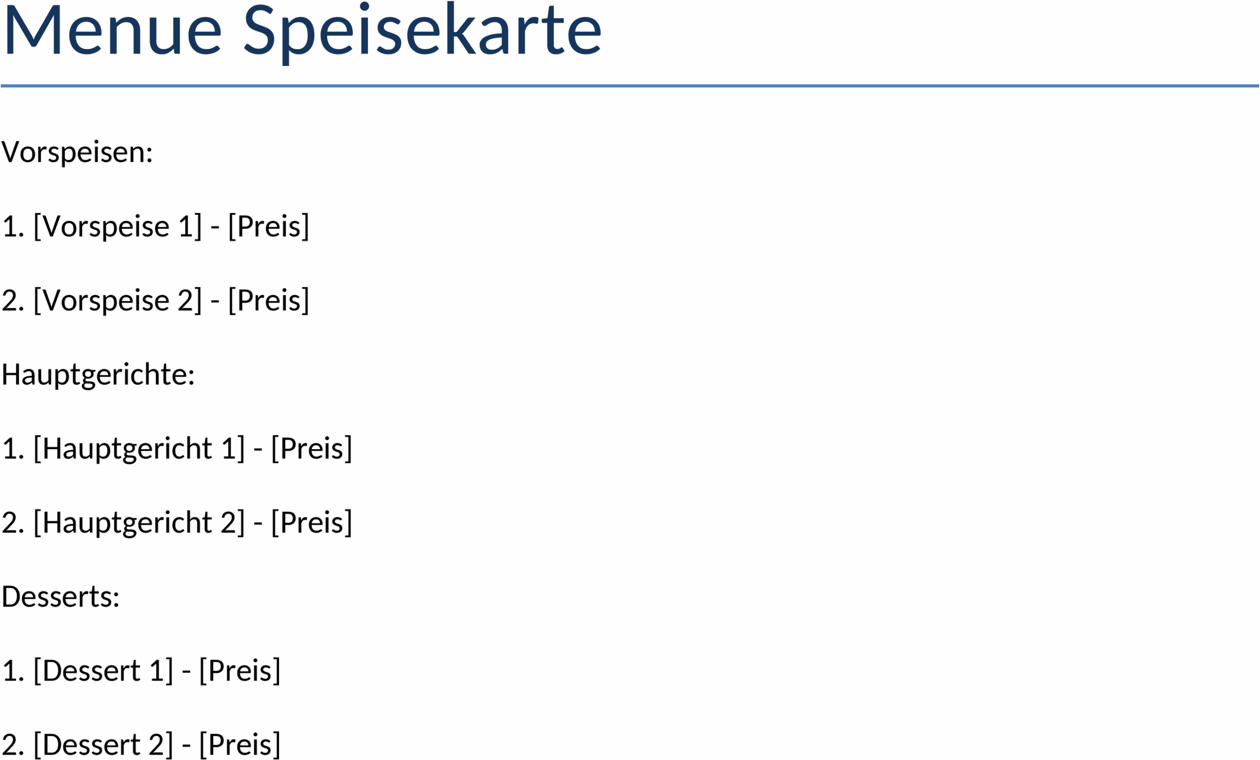 Menü-Speisekarte-Word-Vorlage