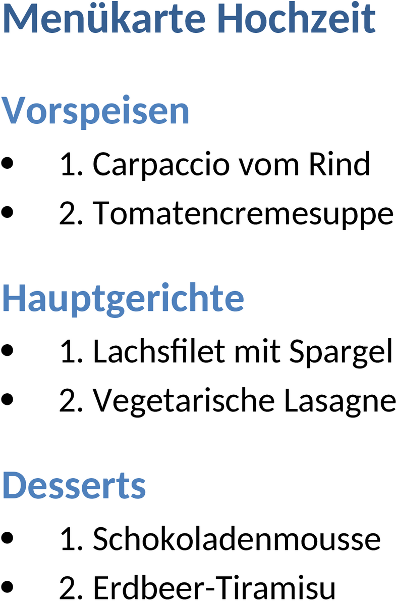 Menuekarte Hochzeit Word