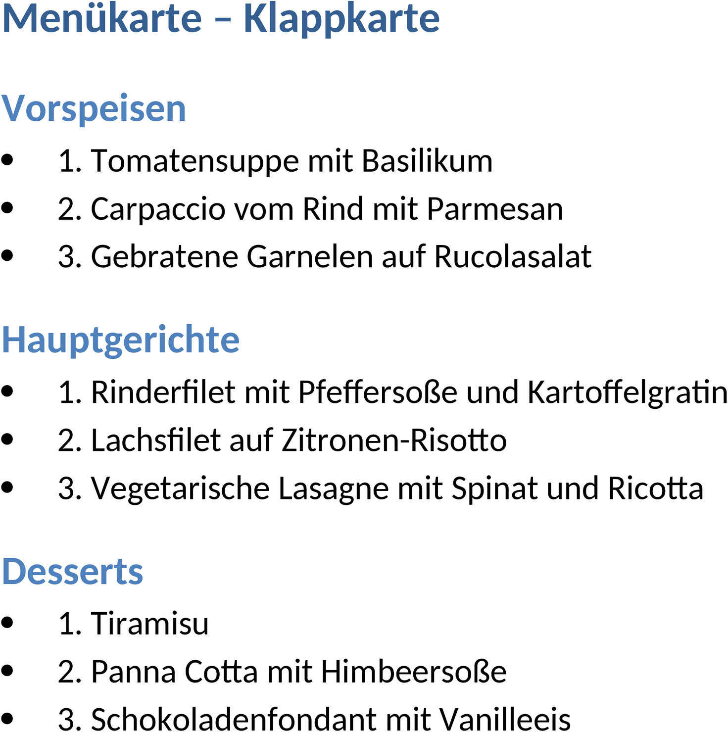 Menuekarte Klappkarte Word