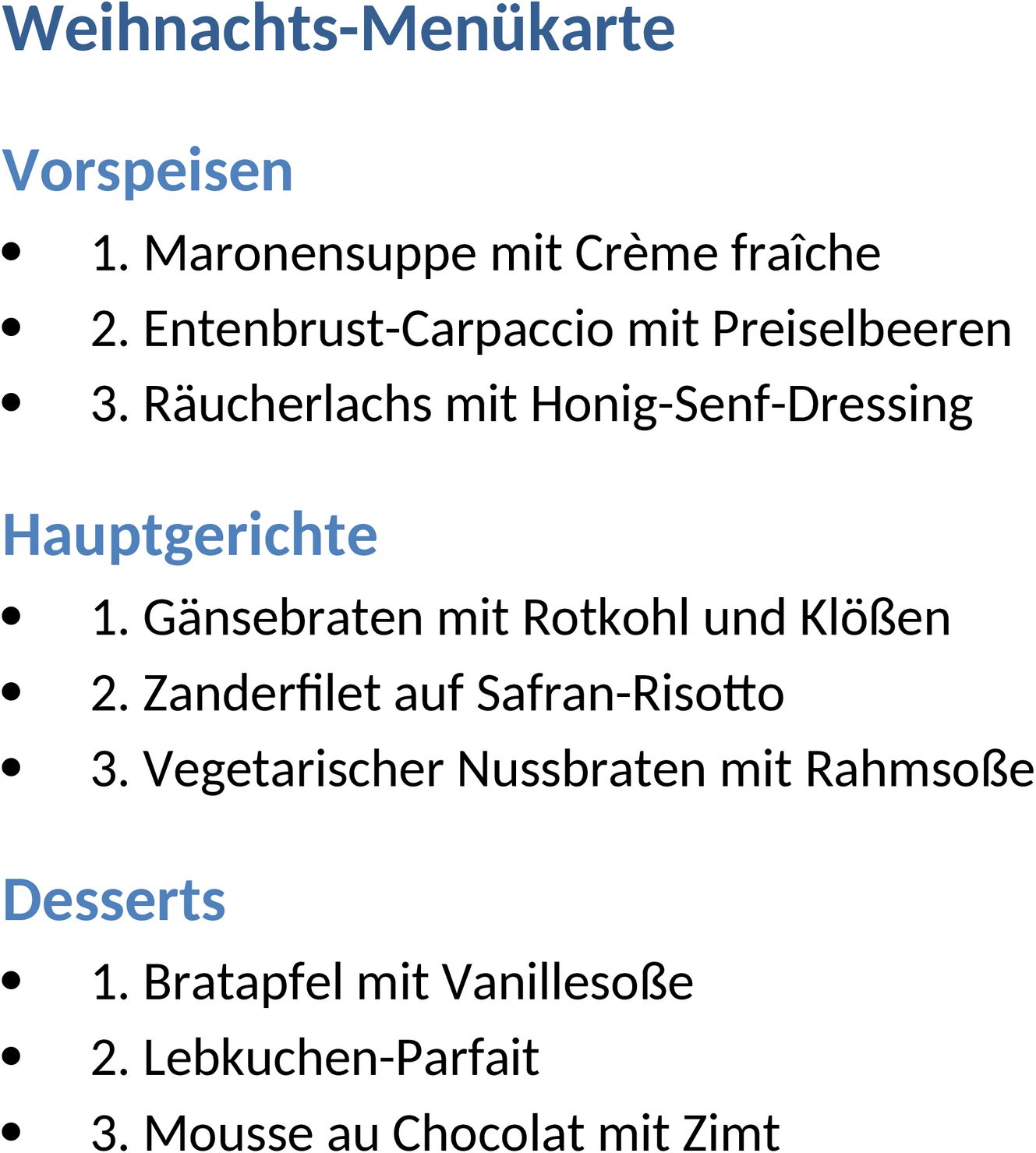 Menükarte Weihnachten als Word-Dokument