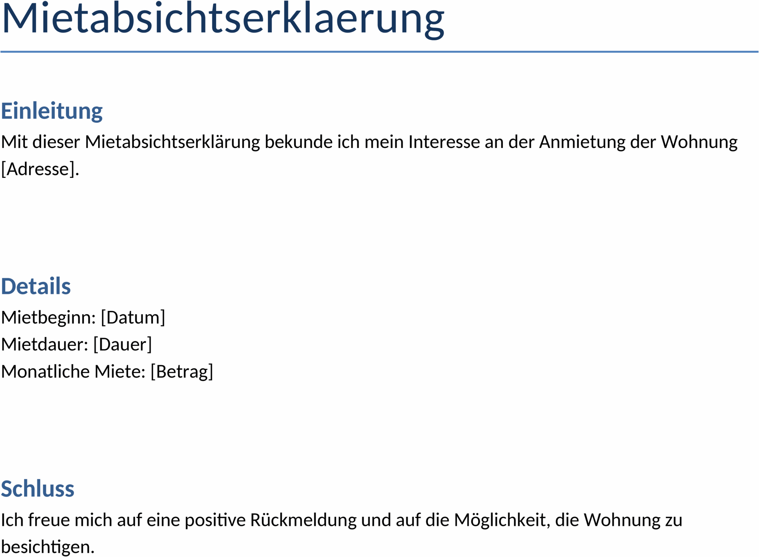 Mietabsichtserklärung als Word-Dokument