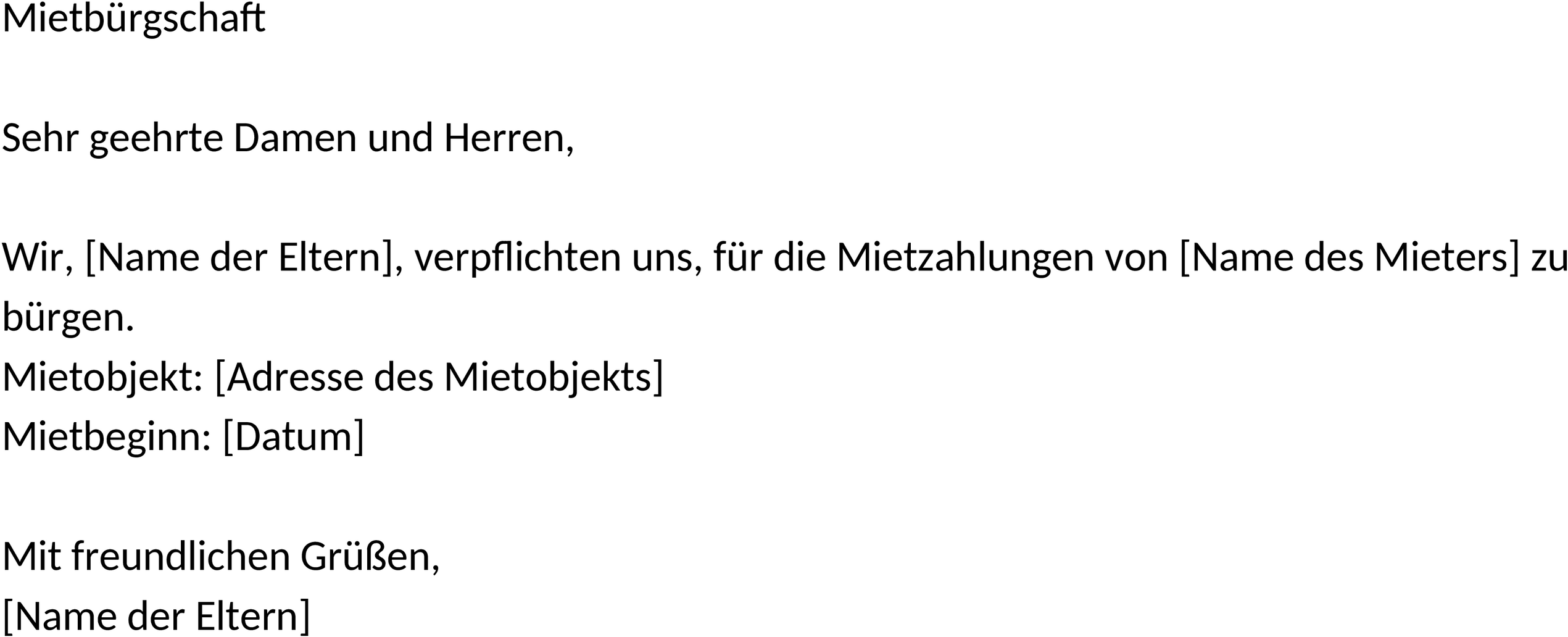 Mietbürgschaft Vorlage für Eltern