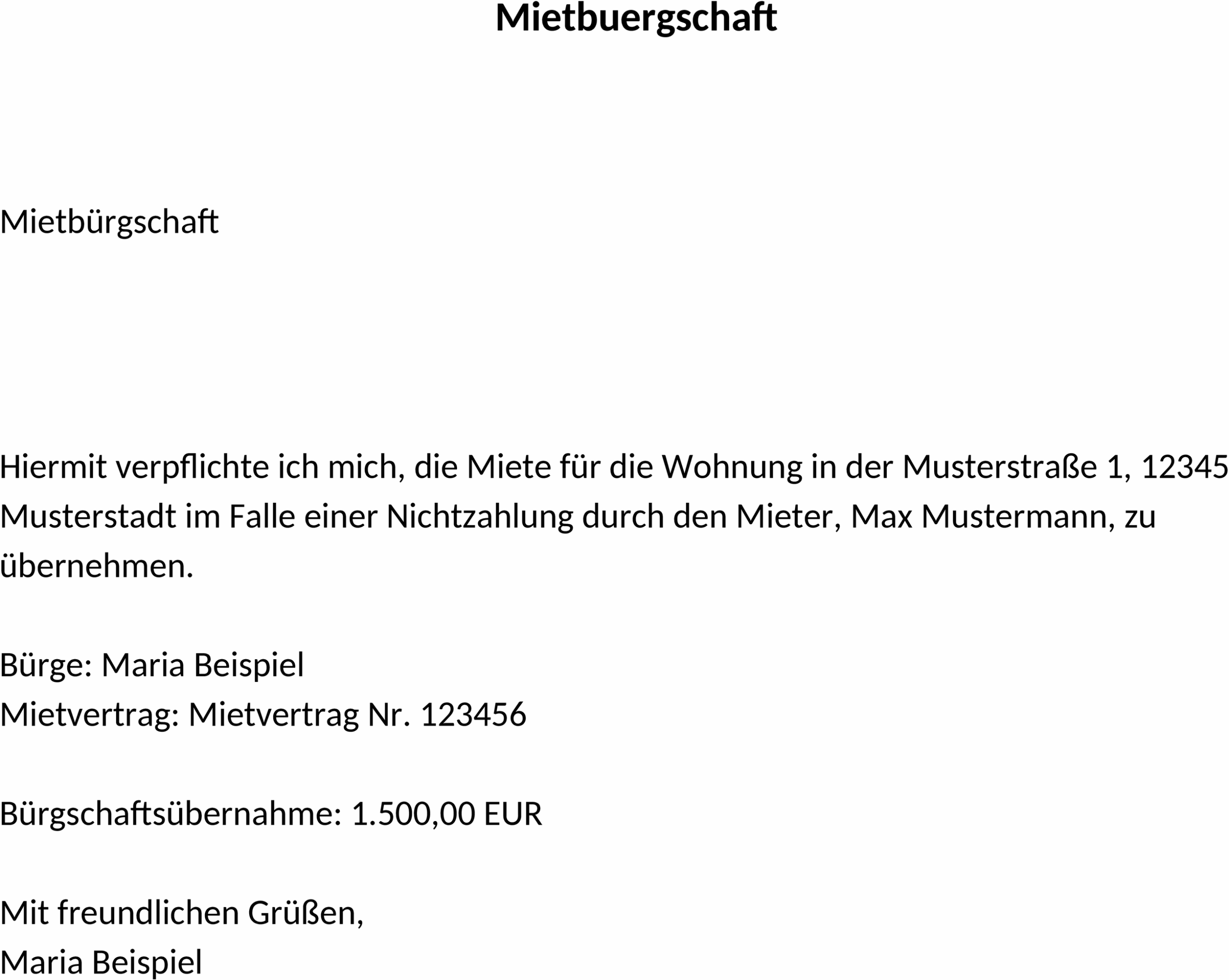 Mietbürgschaft Word Vorlage