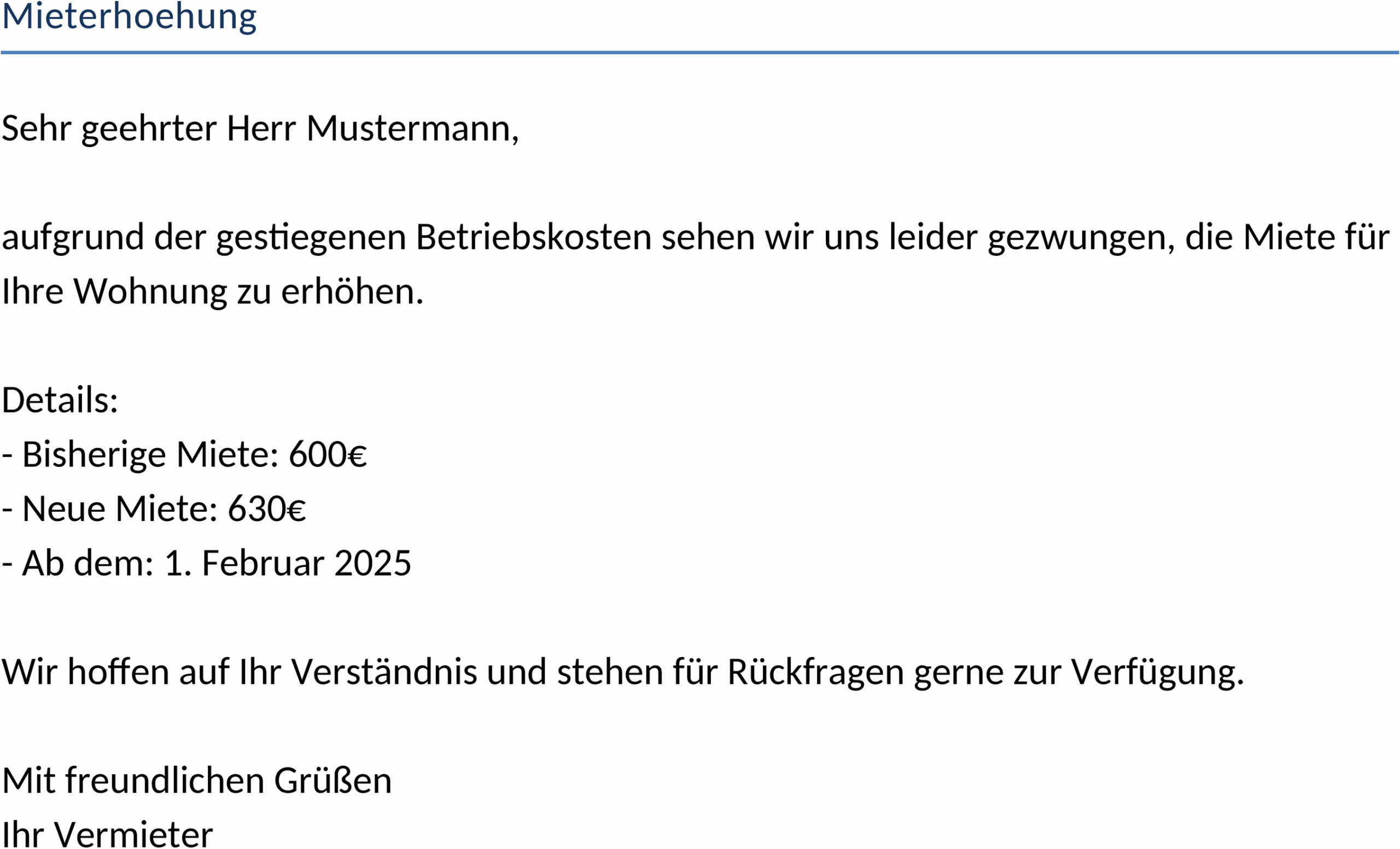 Mieterhöhung Word-Vorlage