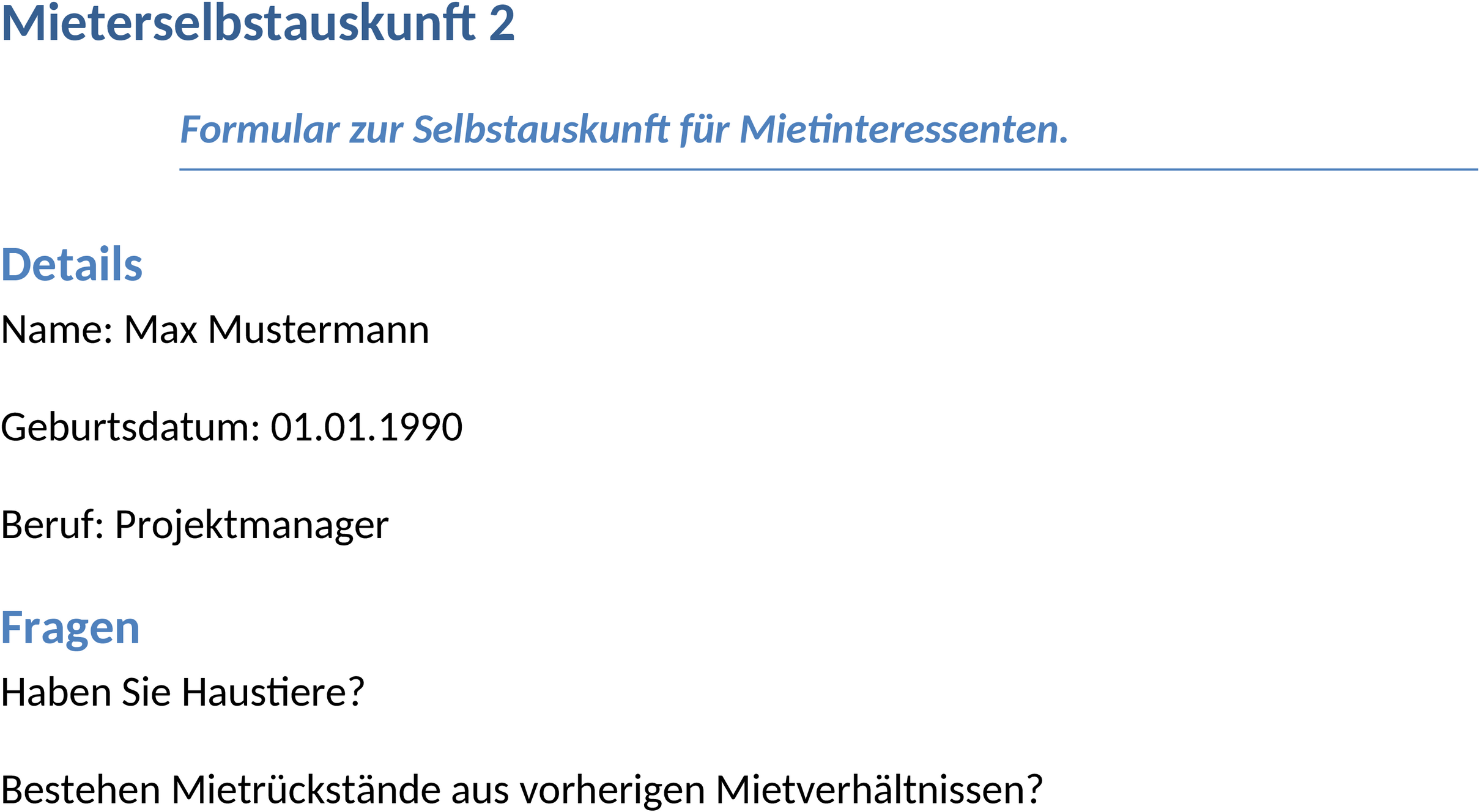Mieterselbstauskunft Word-Dokument