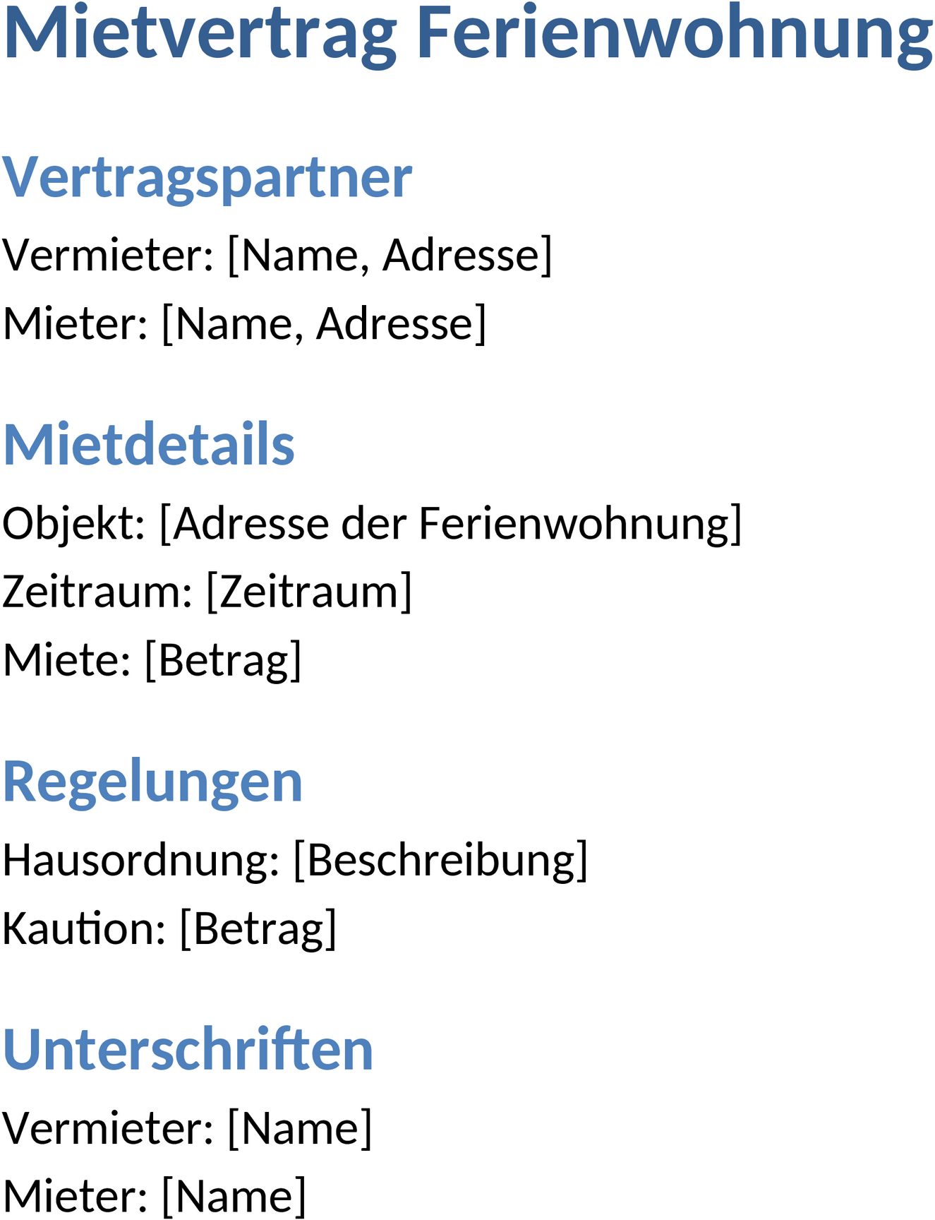 Mietvertrag Ferienwohnung Word-Dokument