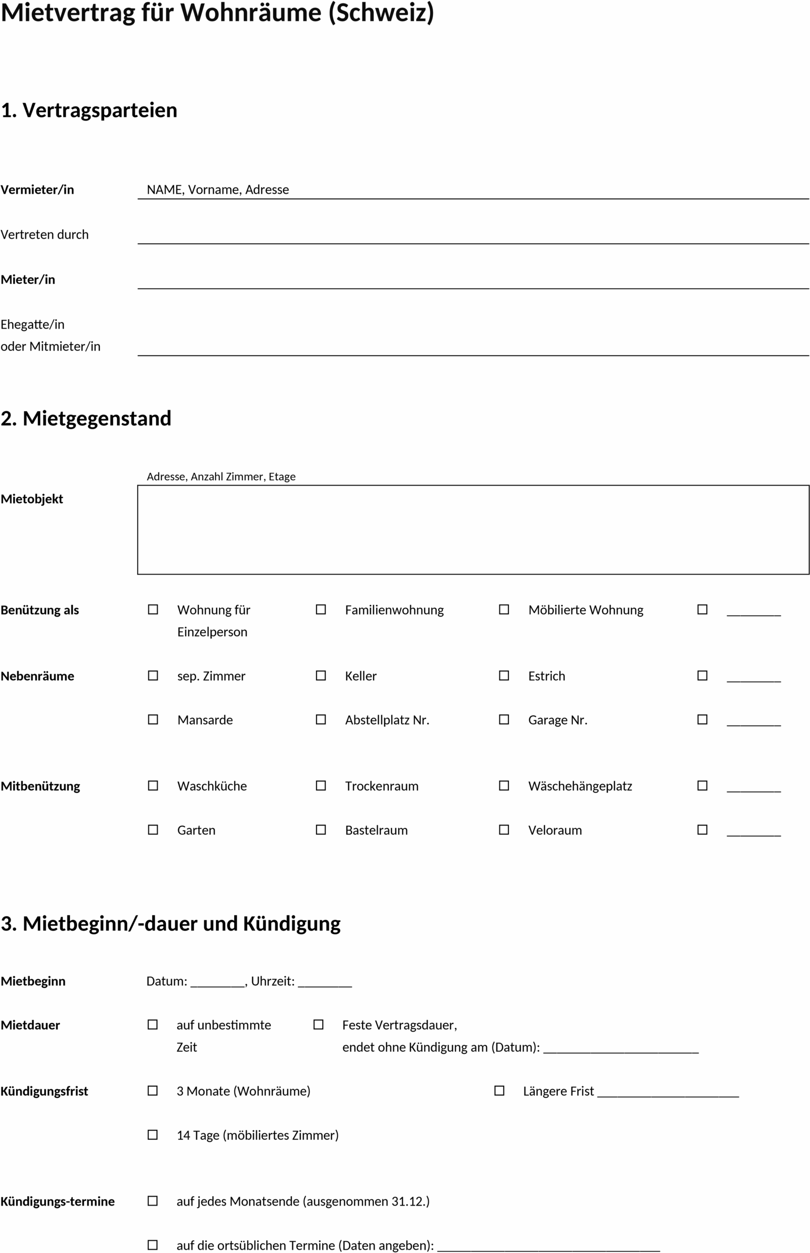 Mietvertrag für Wohnräume - Word Vorlage