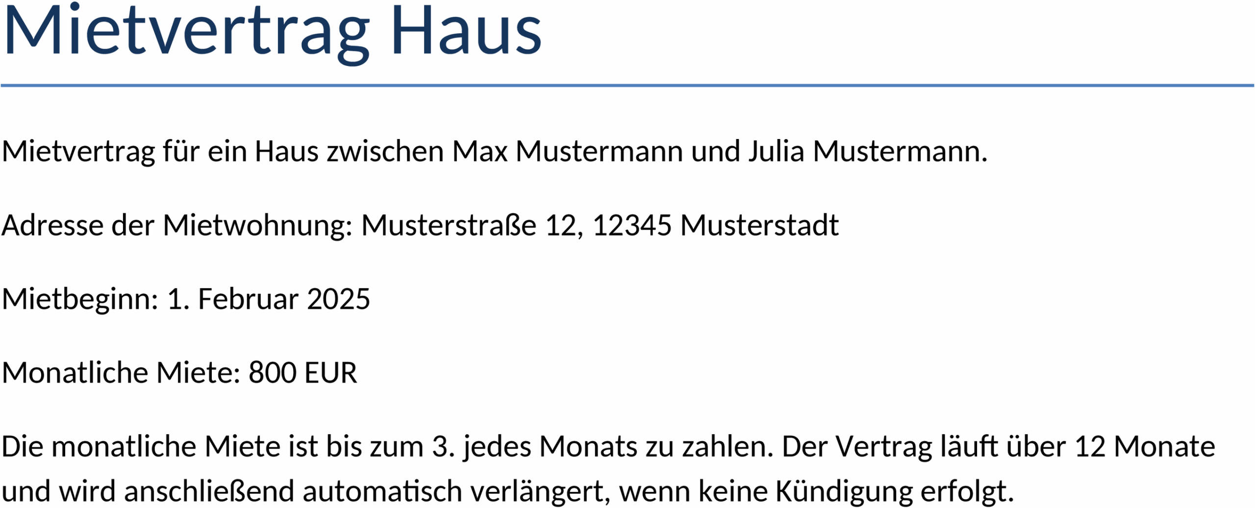 Mietvertrag für Haus - Word-Datei