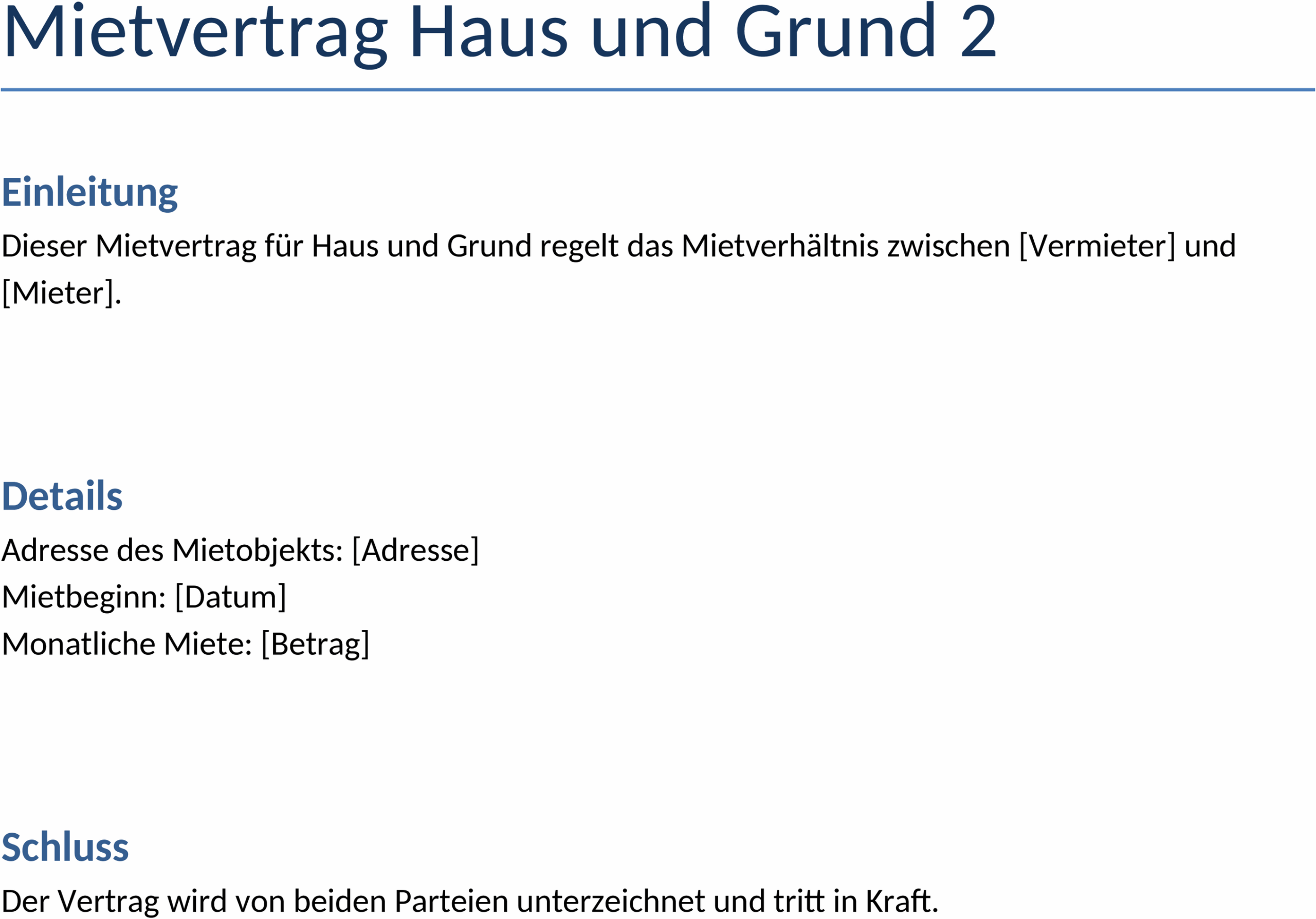 Mietvertrag Haus und Grund Word-Dokument