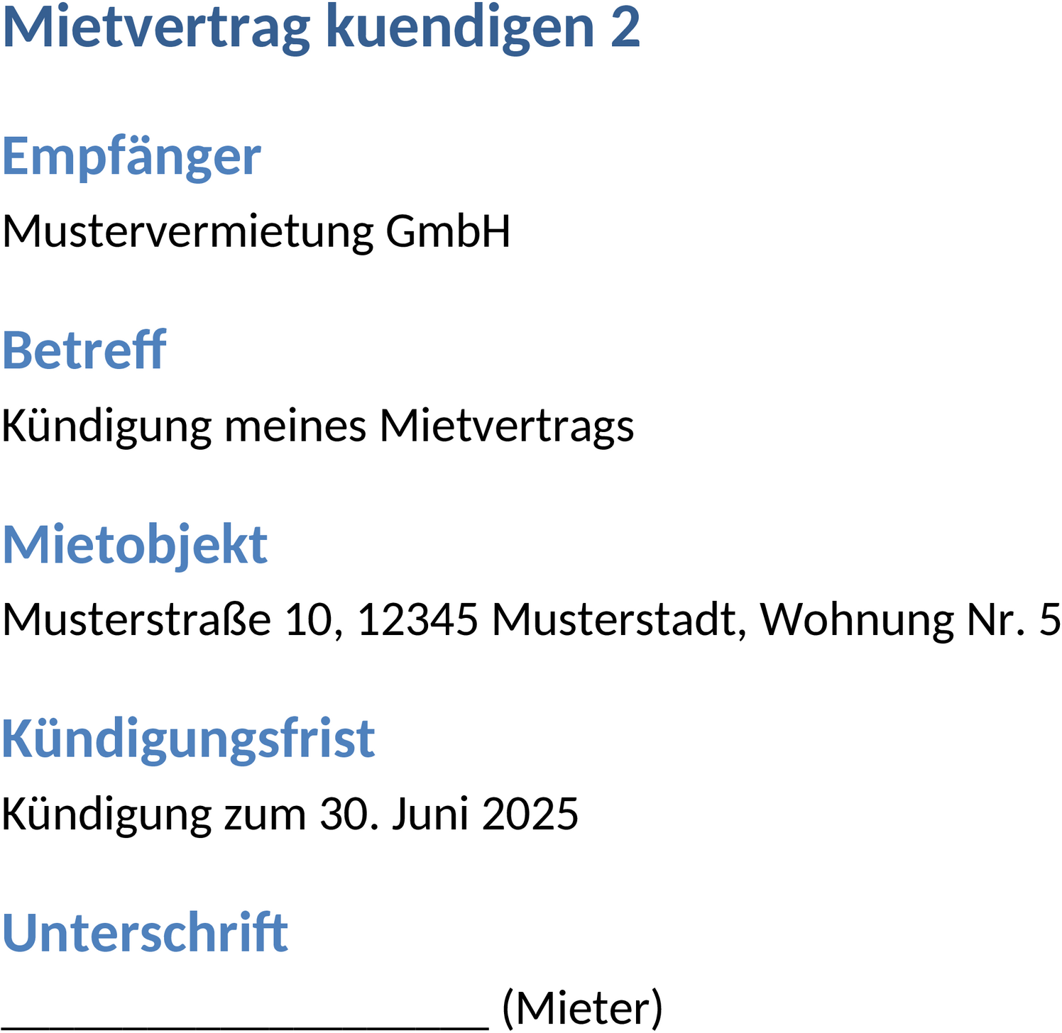 Mietvertrag Kündigen DOCX-Vorlage