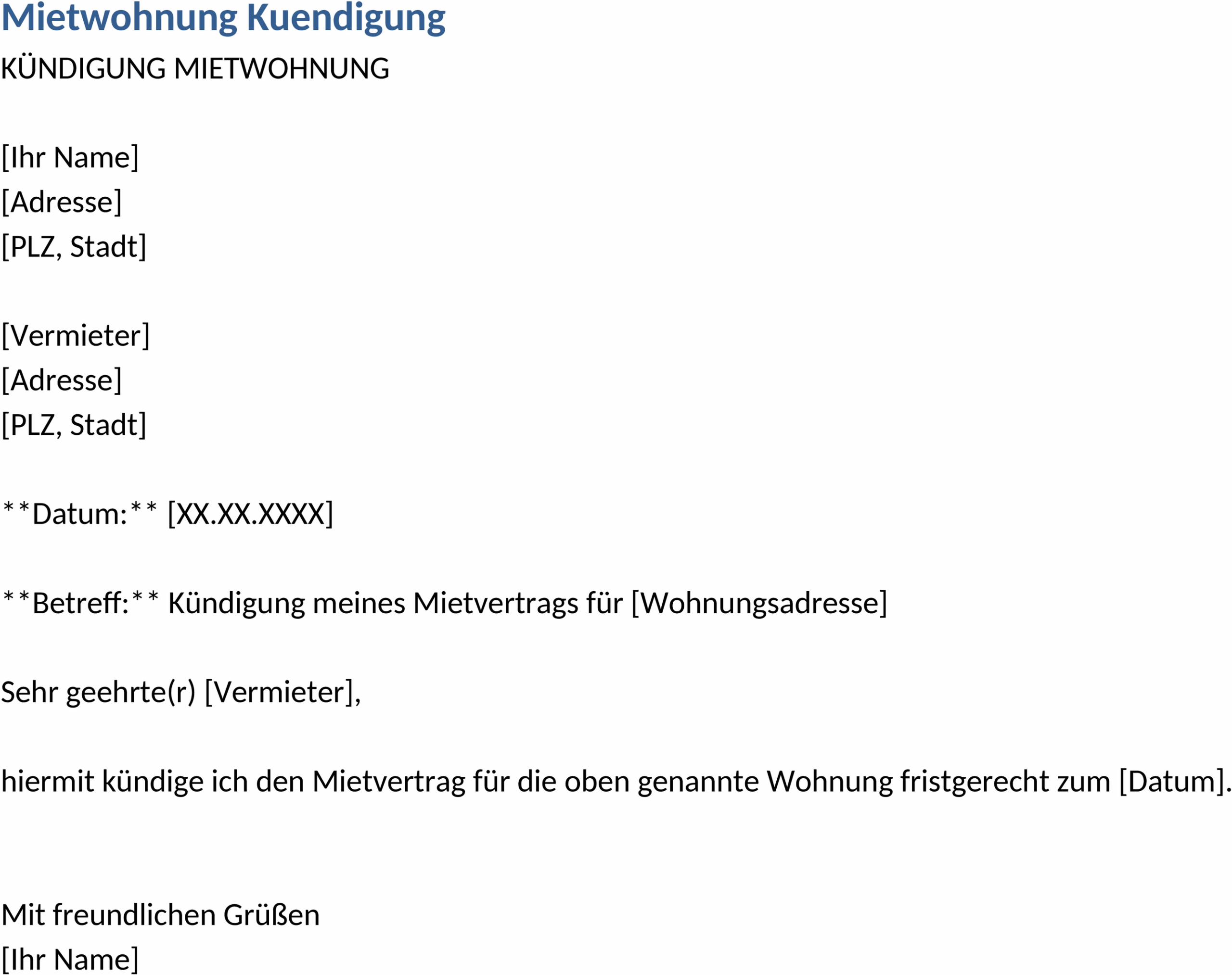Word-Vorlage Mietwohnung Kündigung