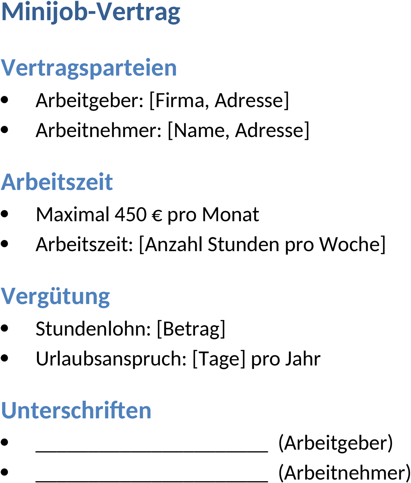 Minijob-Vertrag im Word-Format