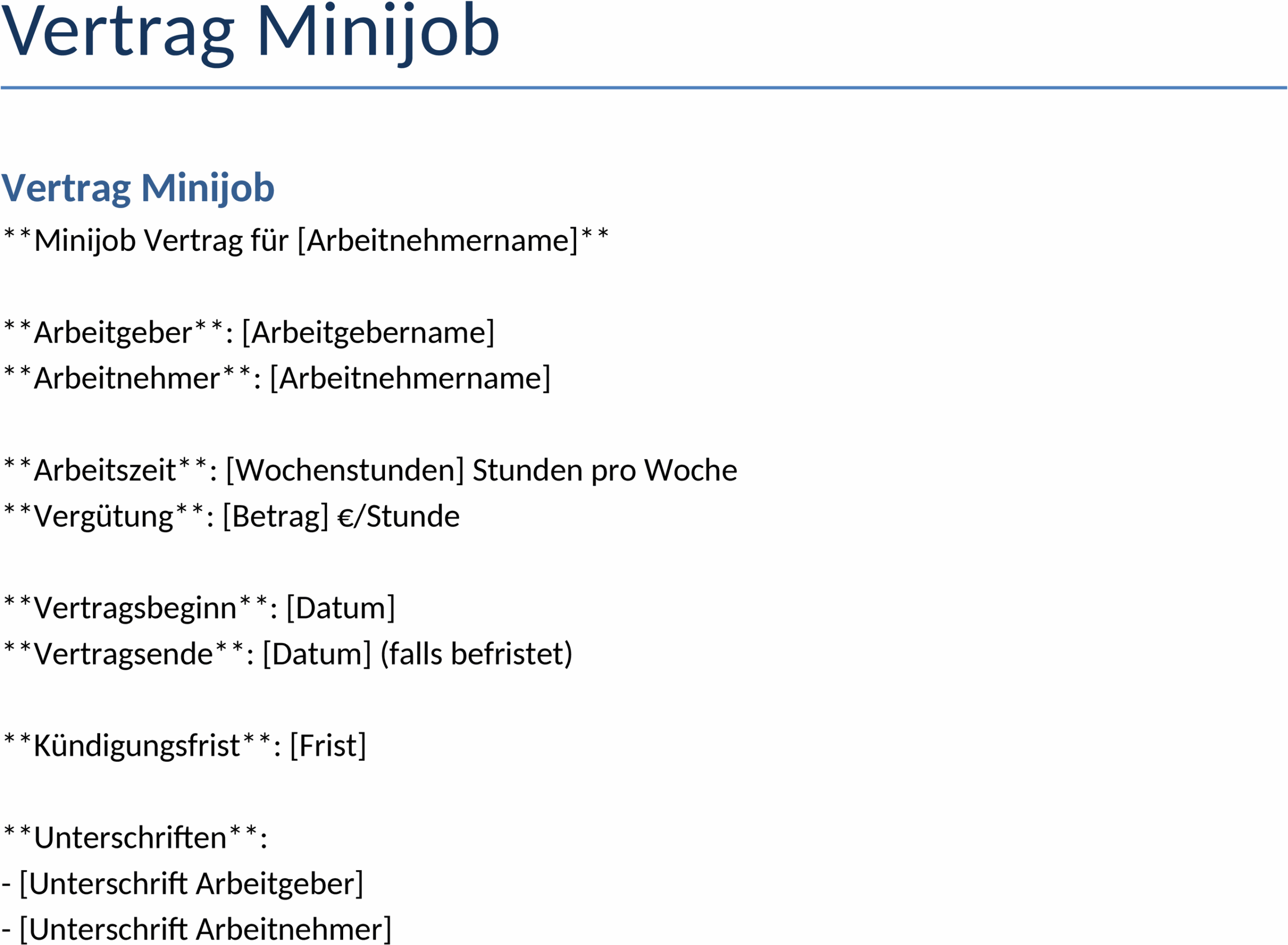 Minijob-Vertrag Word