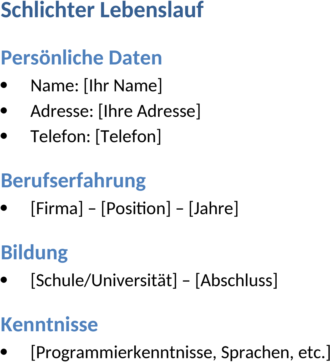Minimalistischer Word-Lebenslauf für den modernen Jobmarkt