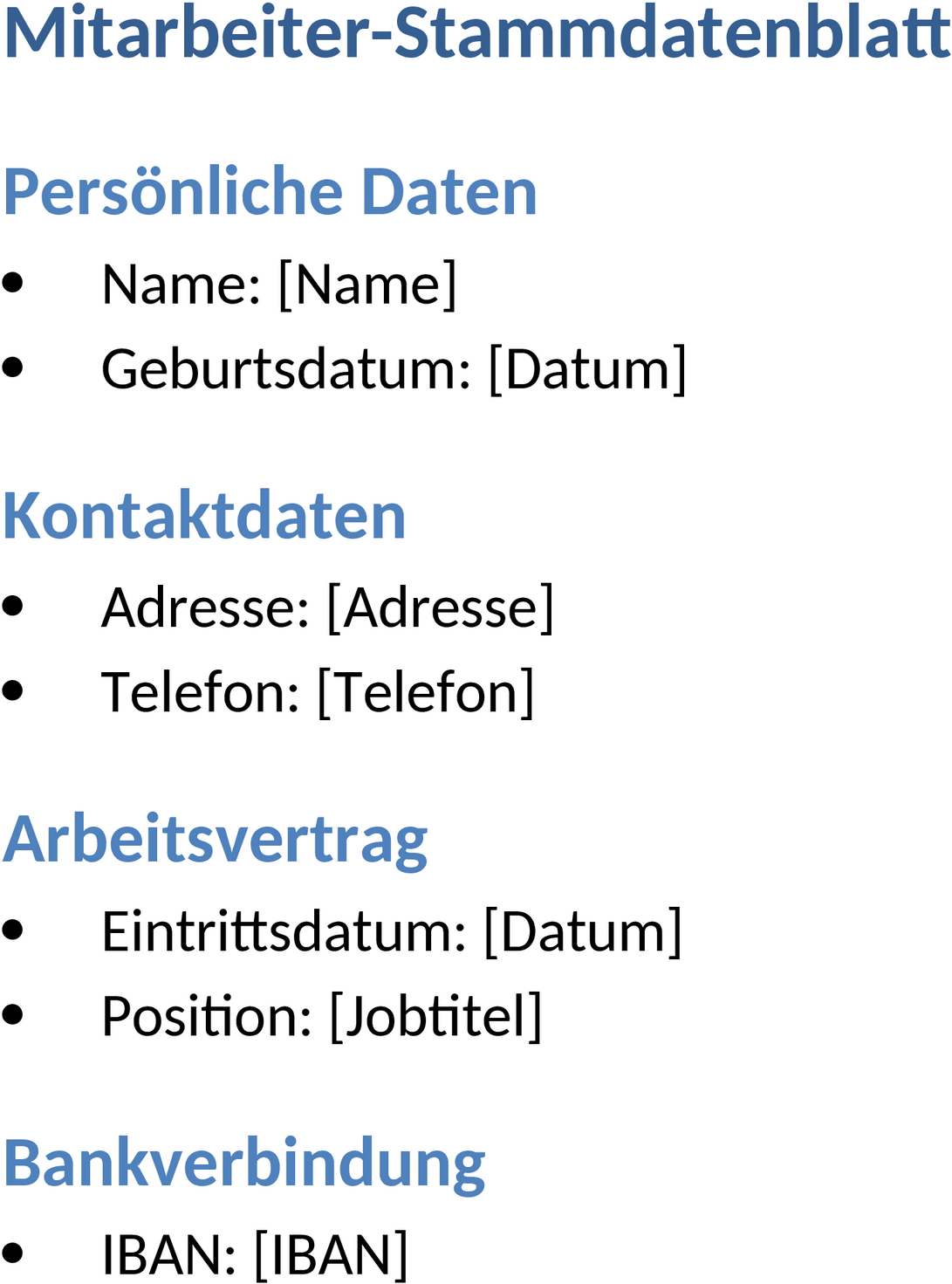 Word-Template für Mitarbeiter-Stammdatenblatt