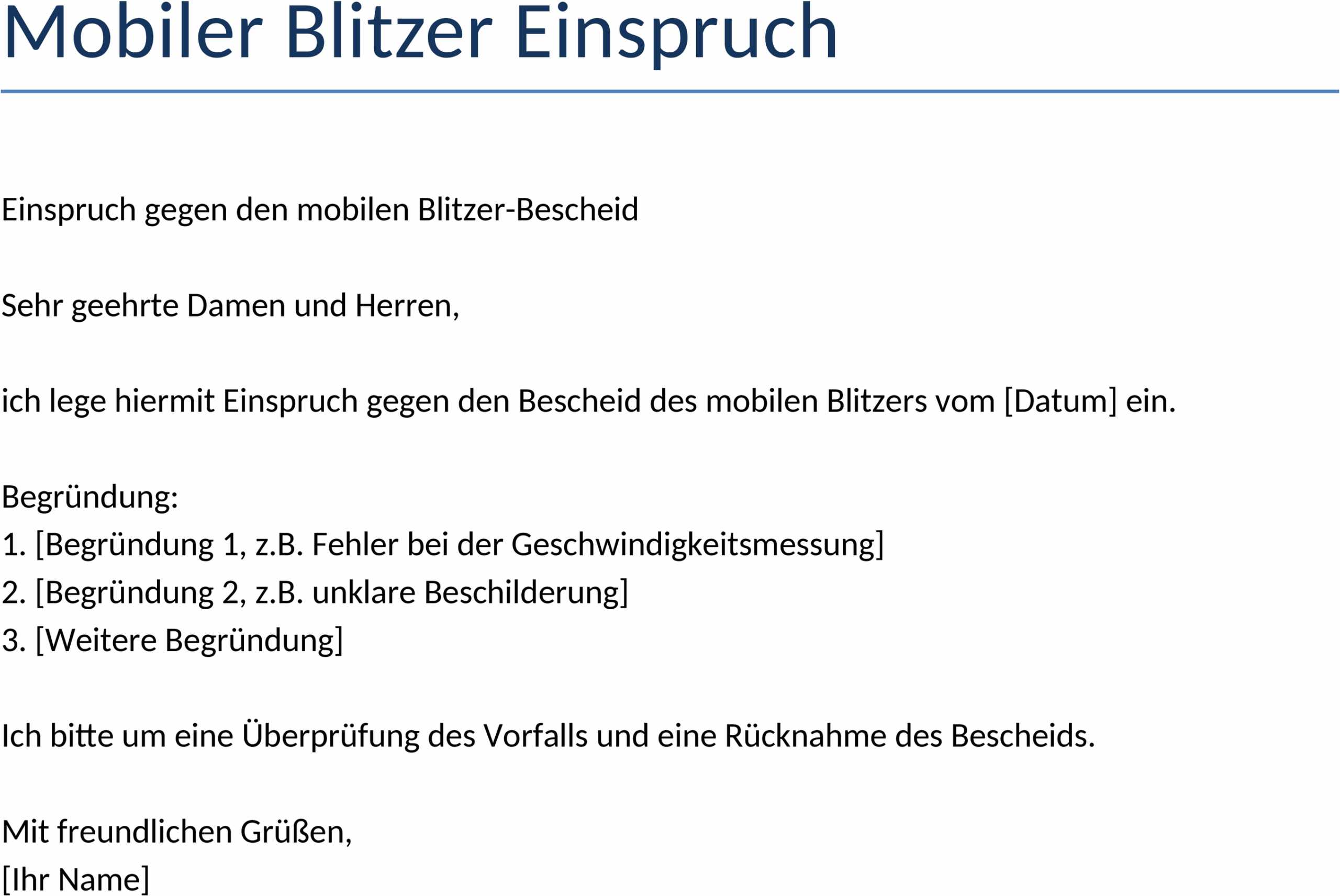 Mobiler Blitzer Einspruch Word-Vorlage